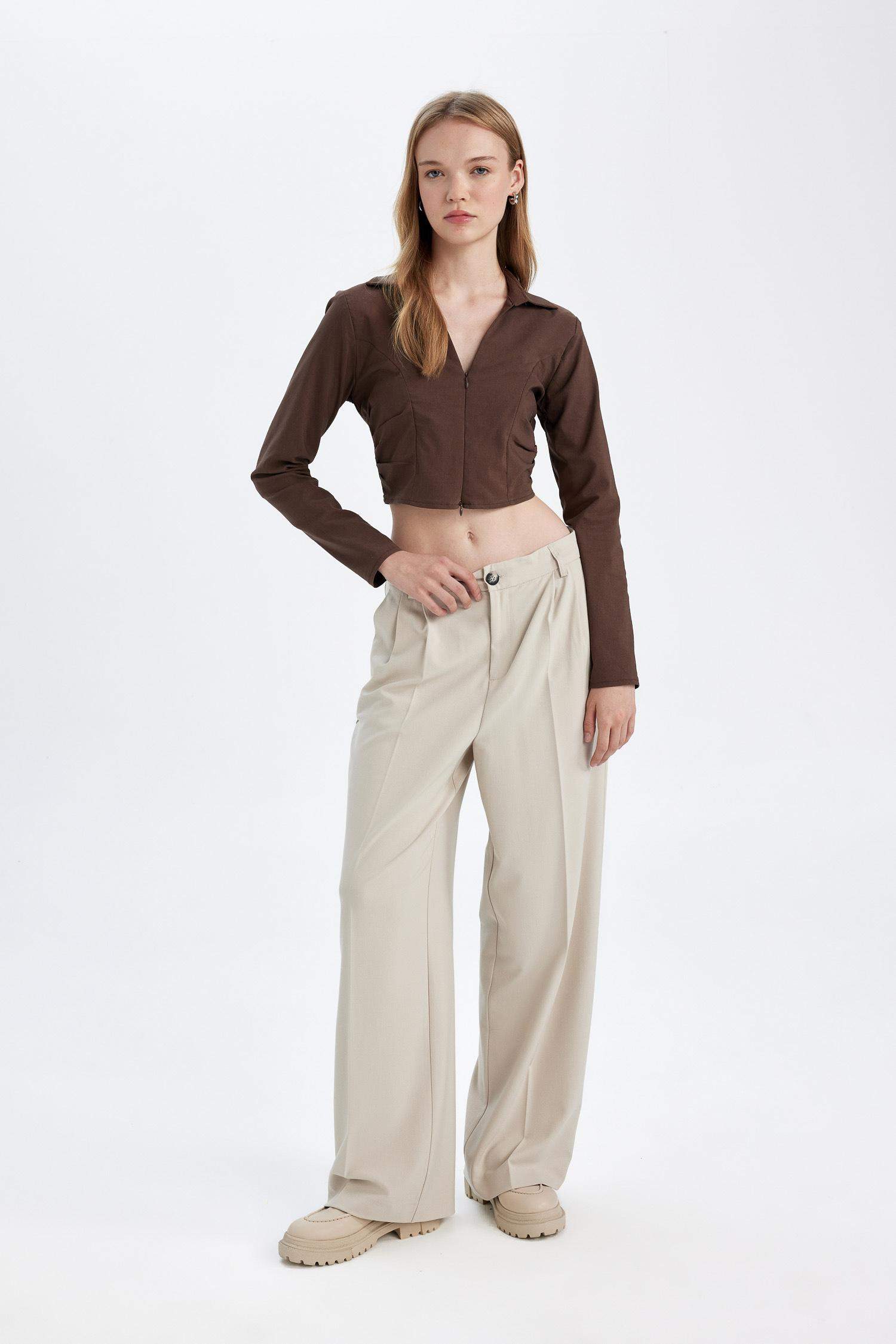 Klasik Kumaş Pantolon Wide Leg Geniş Bol Paça Fleto Cepli Yüksek Bel Standart Boy Basic Düz