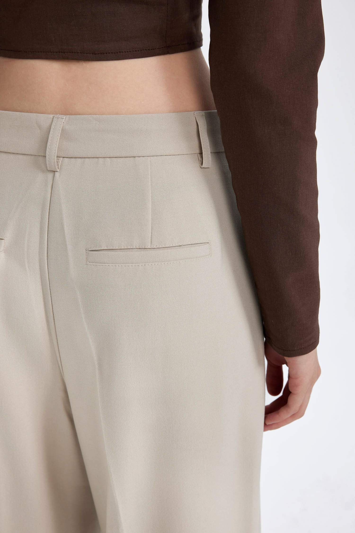 Klasik Kumaş Pantolon Wide Leg Geniş Bol Paça Fleto Cepli Yüksek Bel Standart Boy Basic Düz