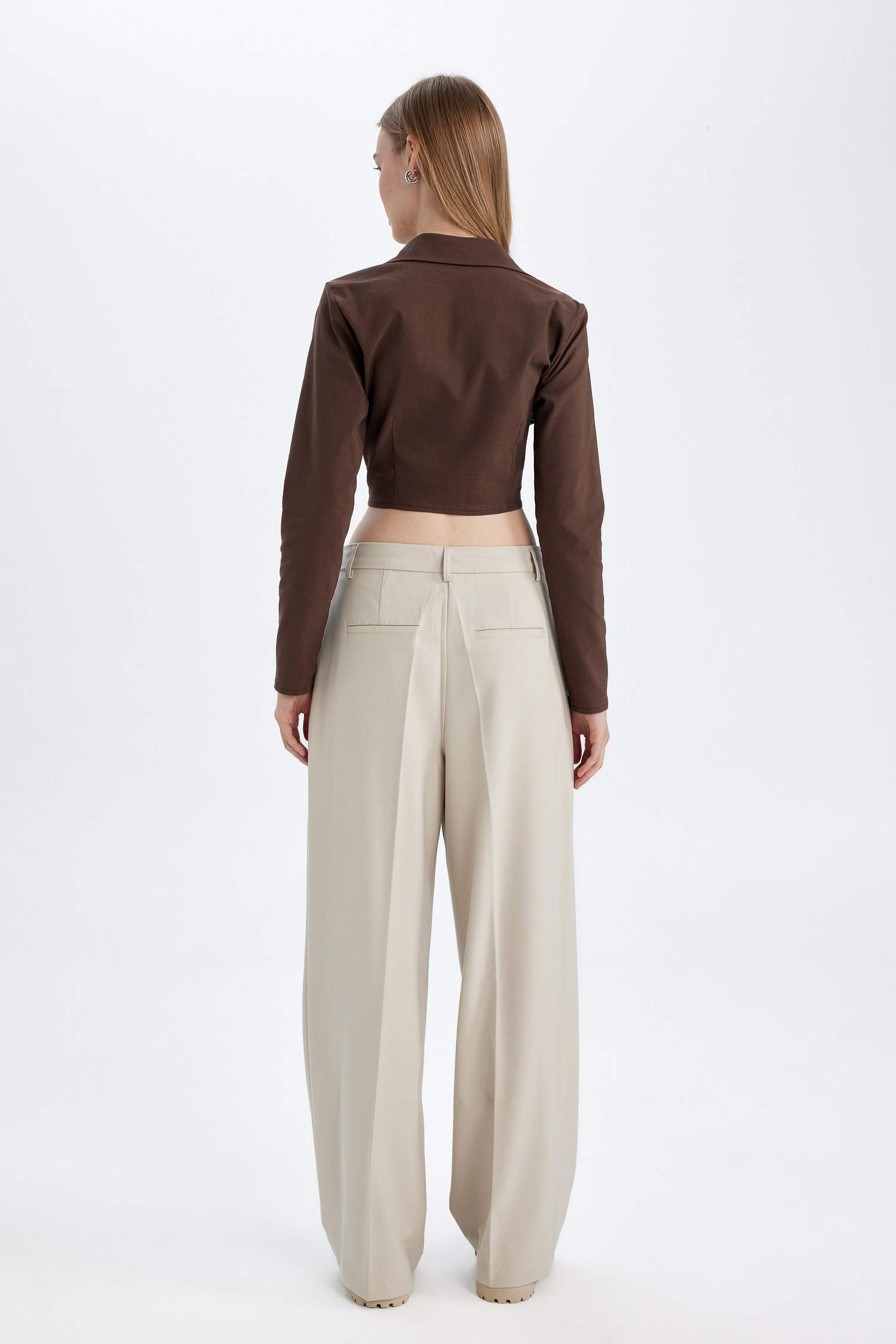 Klasik Kumaş Pantolon Wide Leg Geniş Bol Paça Fleto Cepli Yüksek Bel Standart Boy Basic Düz