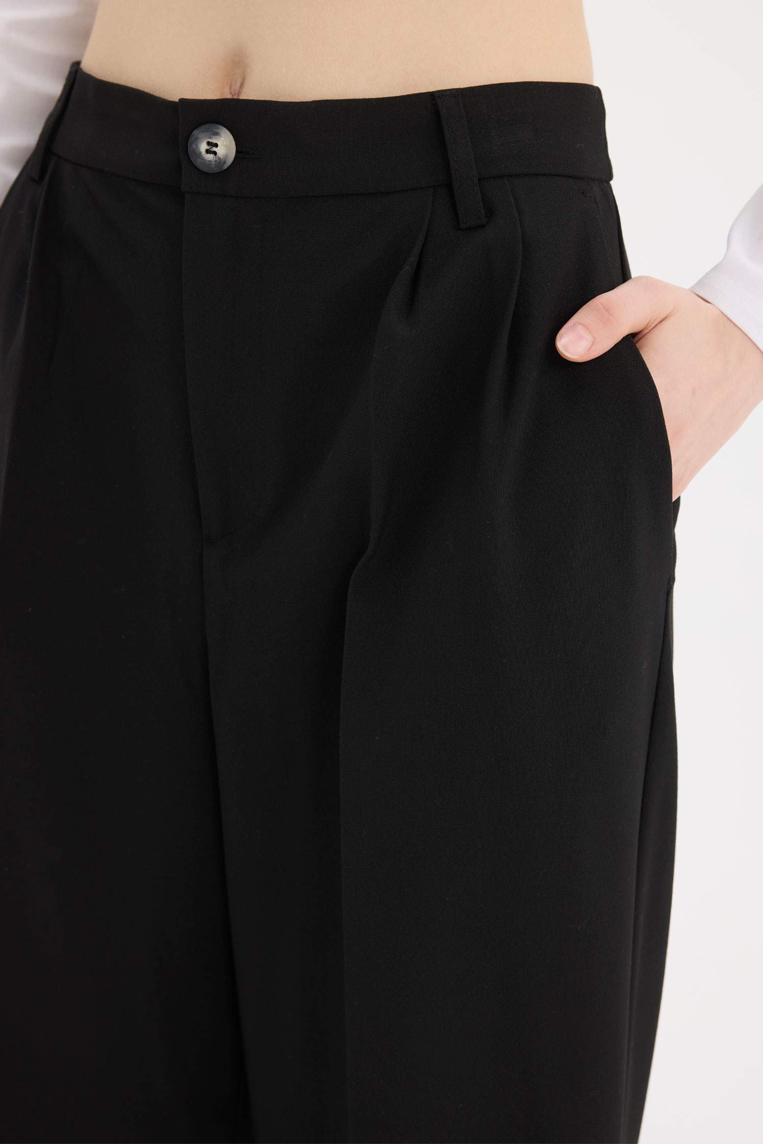 Klasik Kumaş Pantolon Wide Leg Geniş Bol Paça Fleto Cepli Yüksek Bel Standart Boy Basic Düz