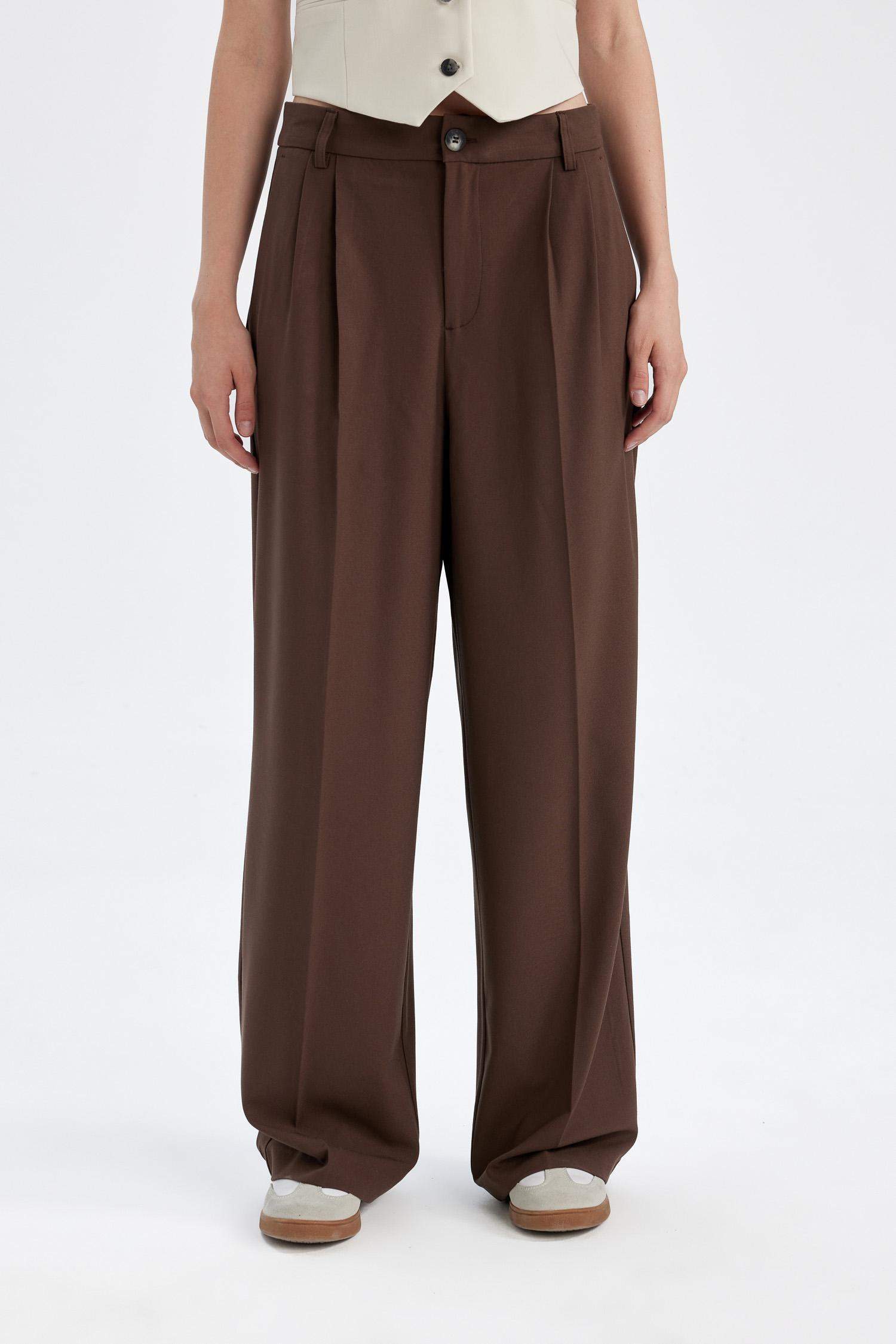 Klasik Kumaş Pantolon Wide Leg Geniş Bol Paça Fleto Cepli Yüksek Bel Standart Boy Basic Düz