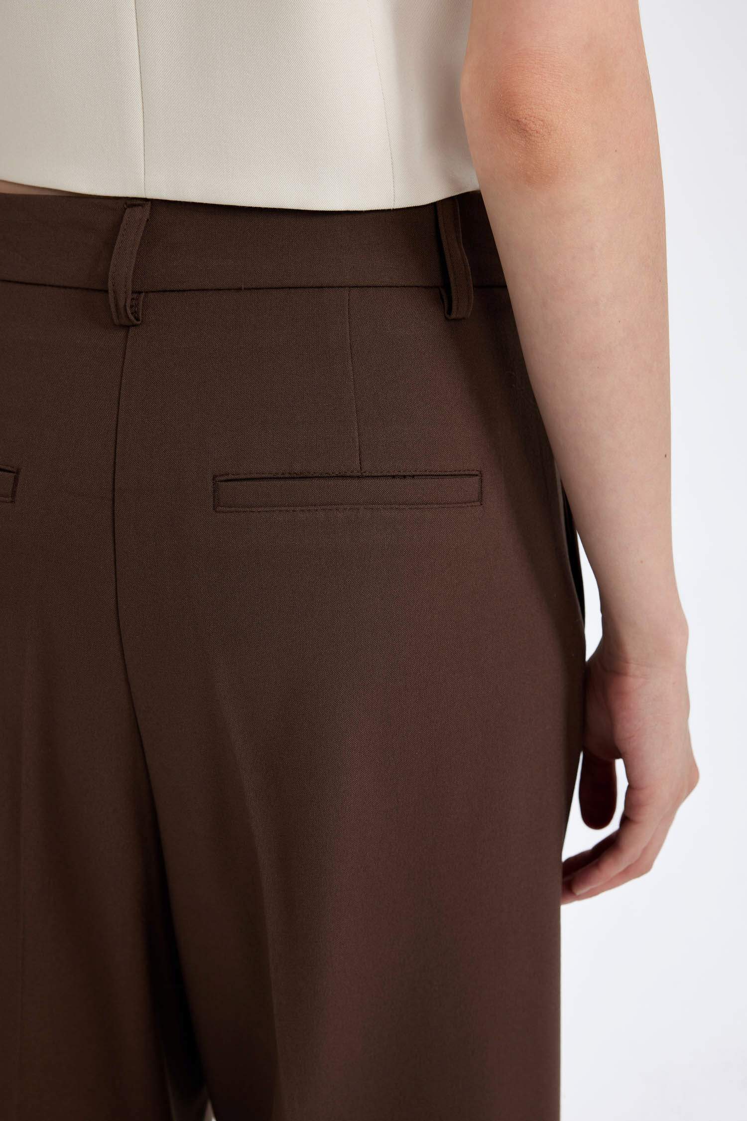 Klasik Kumaş Pantolon Wide Leg Geniş Bol Paça Fleto Cepli Yüksek Bel Standart Boy Basic Düz