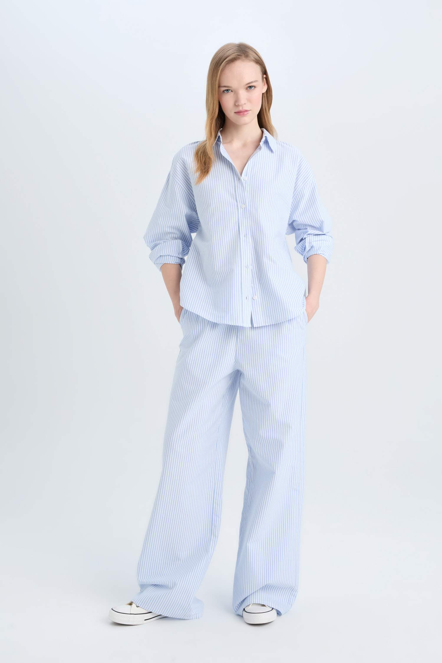 Coool брюки с широкими штанинами, полосками и высокой талией из оксфордской ткани