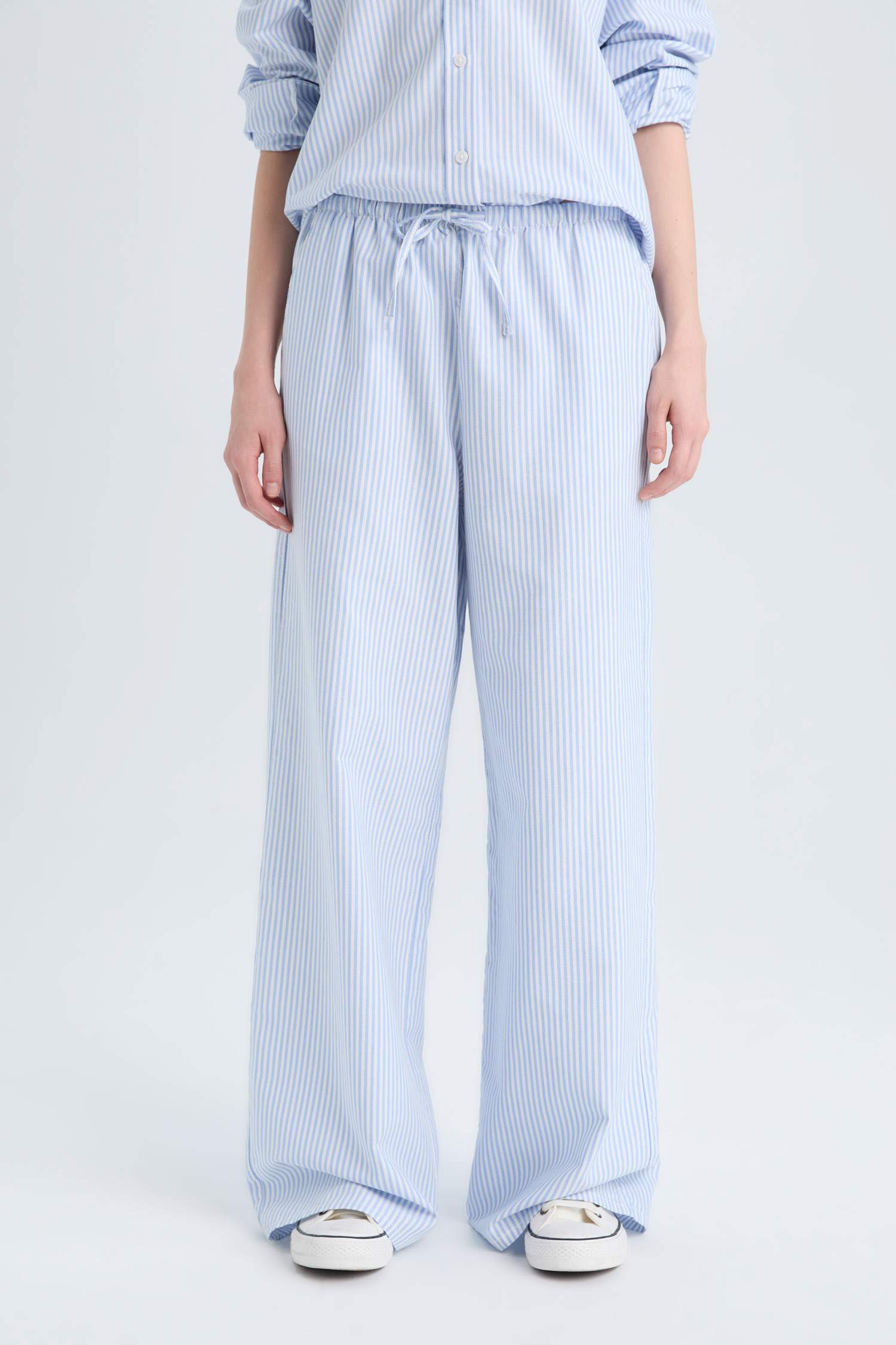 Coool брюки с широкими штанинами, полосками и высокой талией из оксфордской ткани