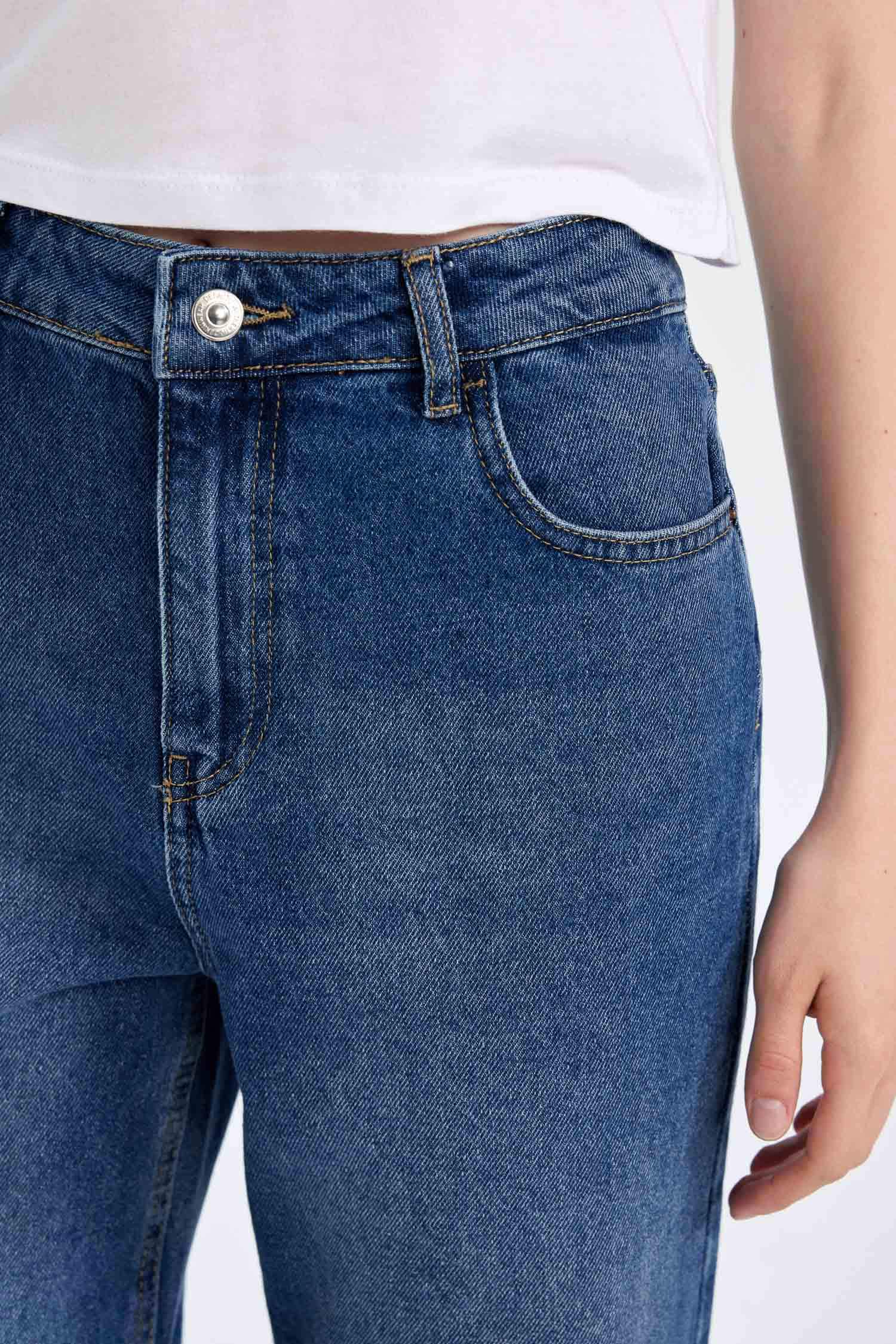 90's Wide Leg Yüksek Bel Uzun Jean Yıkamalı Pantolon