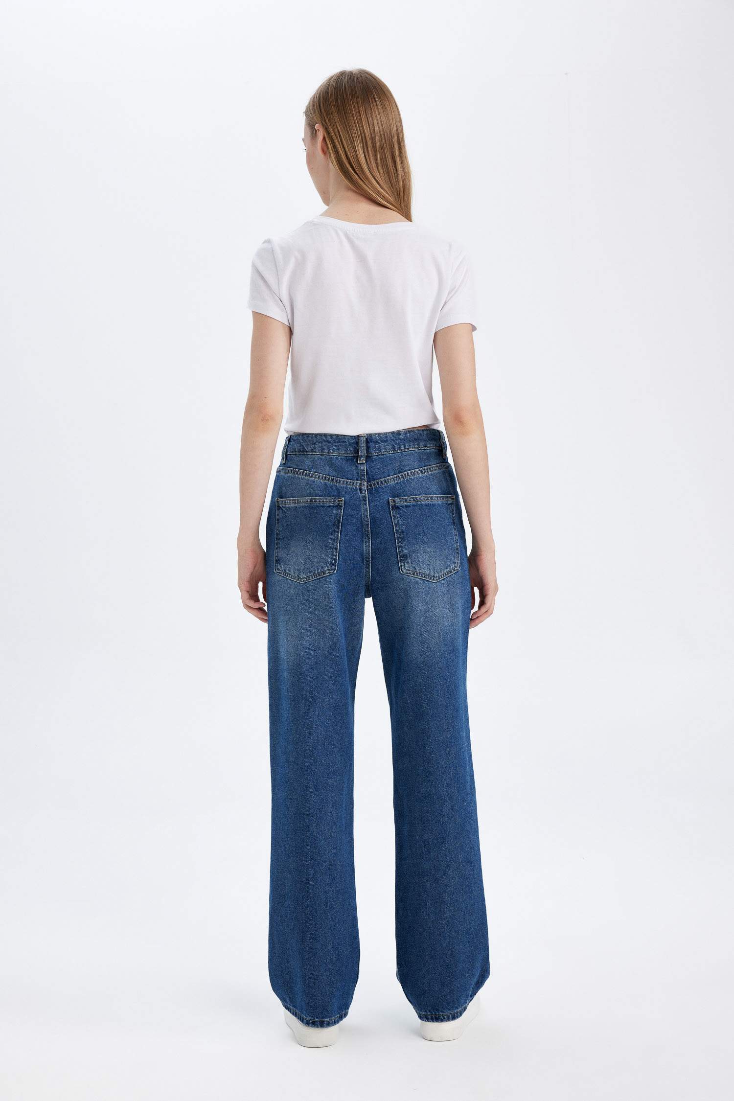 90's Wide Leg Yüksek Bel Uzun Jean Yıkamalı Pantolon