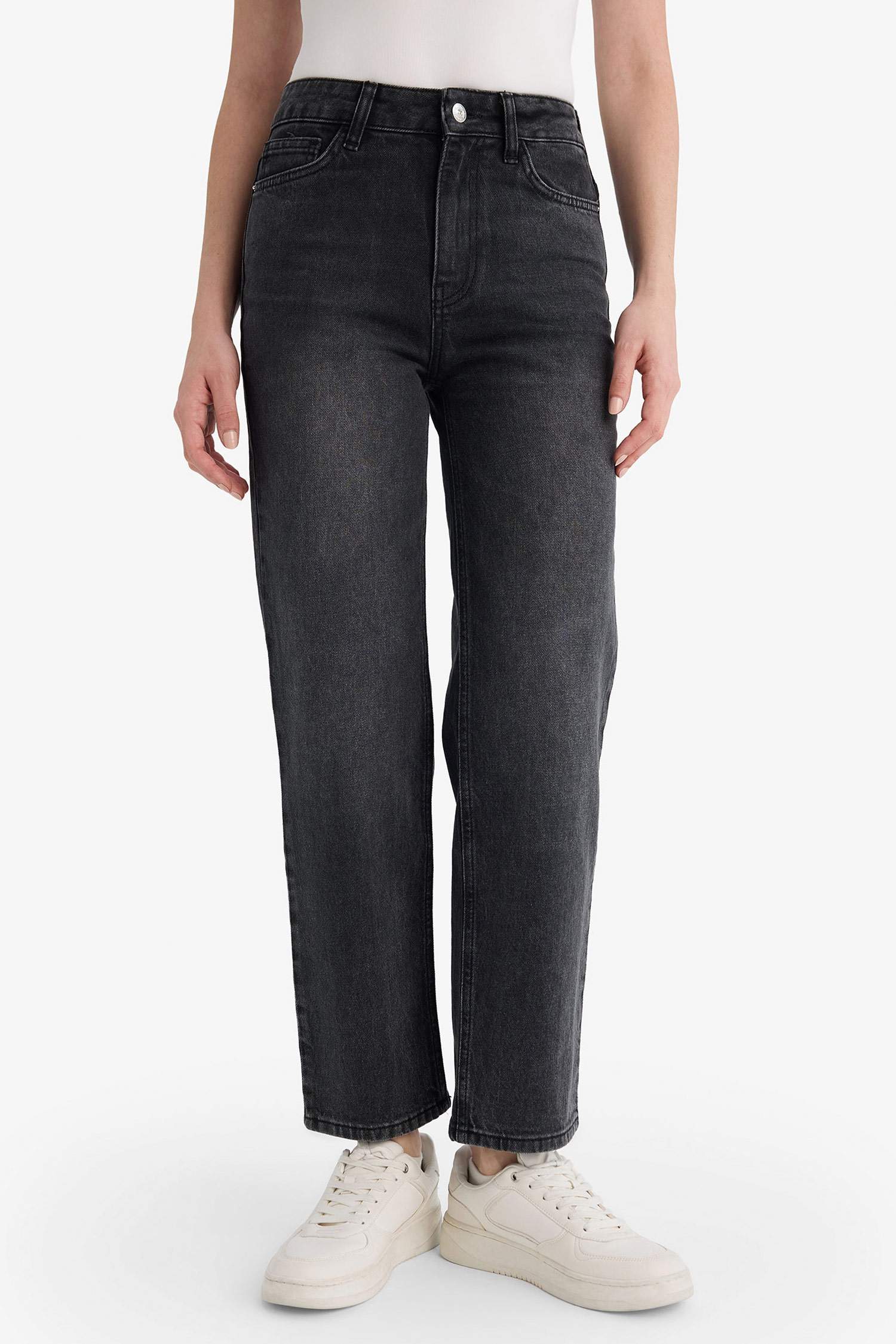 Comfort Straight Yüksek Bel Bilek Boy Jean Yıkamalı Pantolon