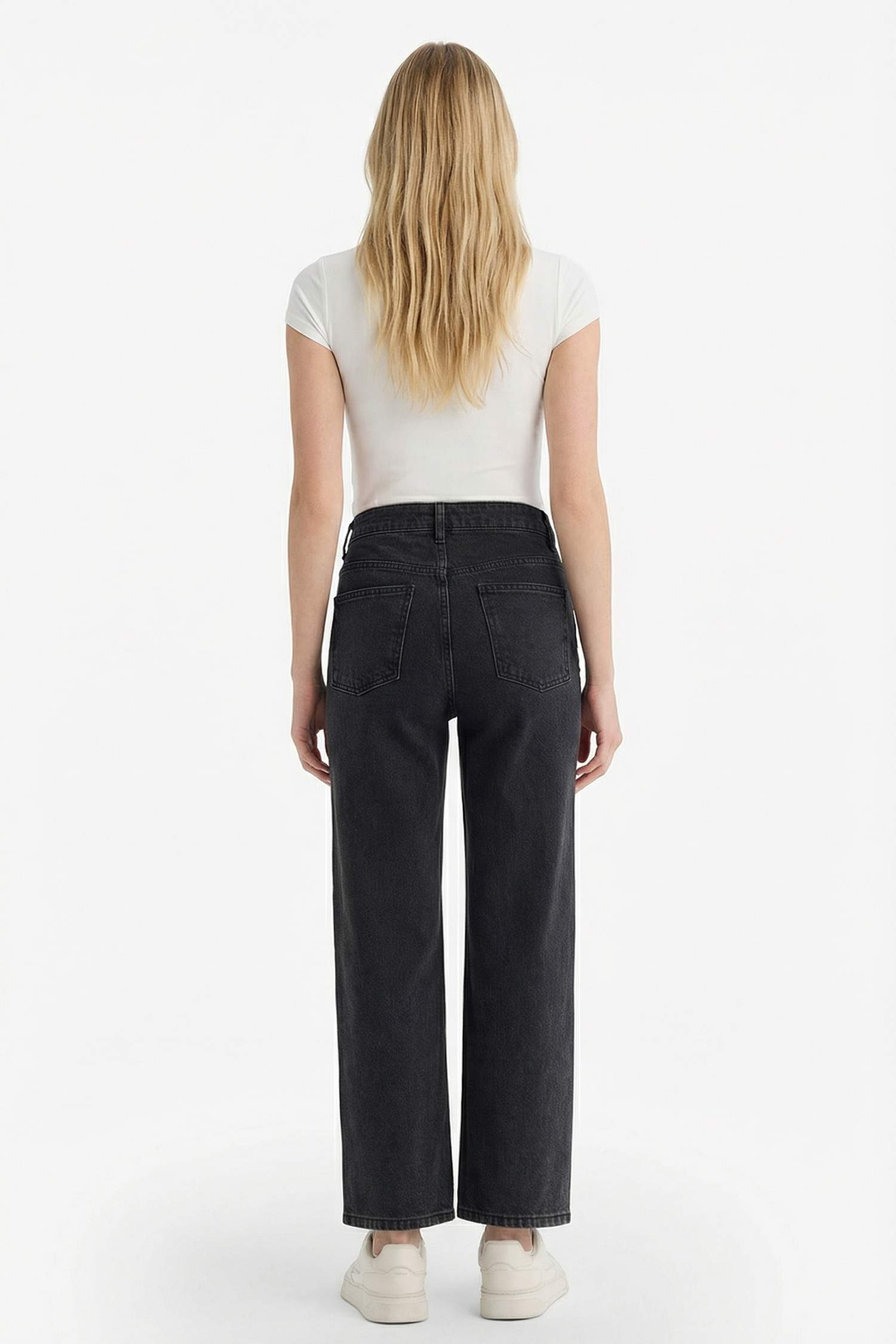 Comfort Straight Yüksek Bel Bilek Boy Jean Yıkamalı Pantolon