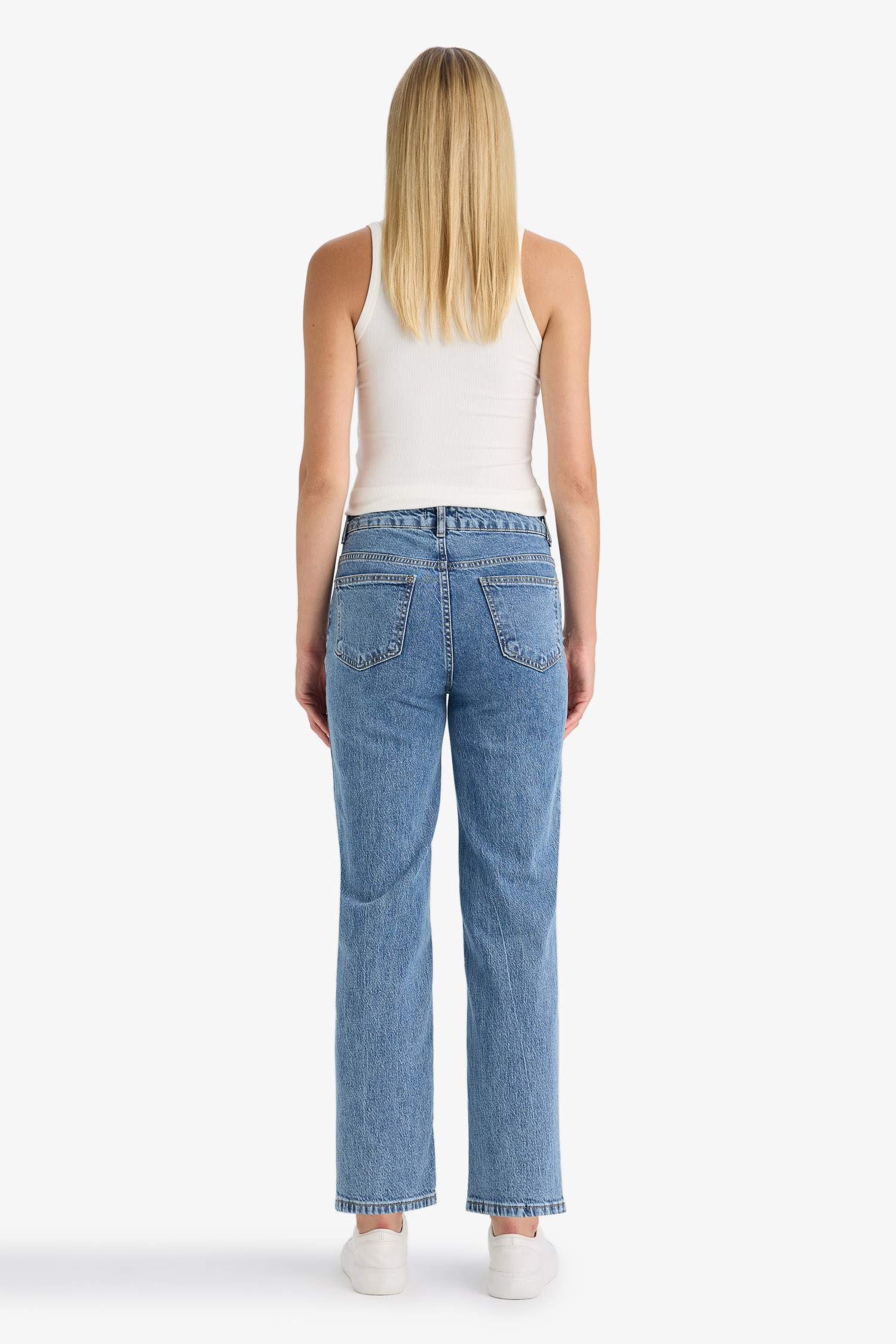 Comfort Straight Yüksek Bel Bilek Boy Jean Yıkamalı Pantolon