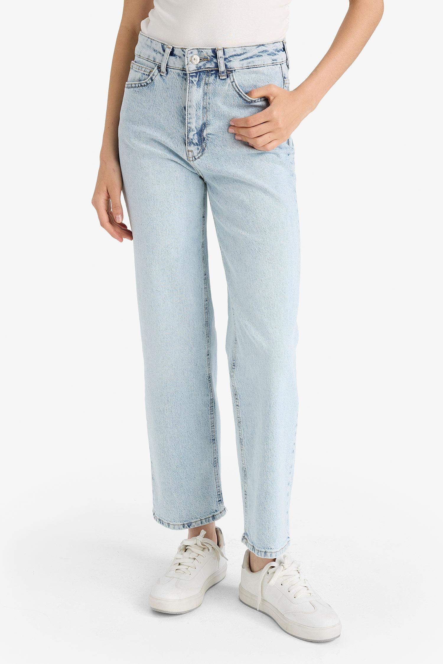 Comfort Straight Yüksek Bel Bilek Boy Jean Yıkamalı Pantolon