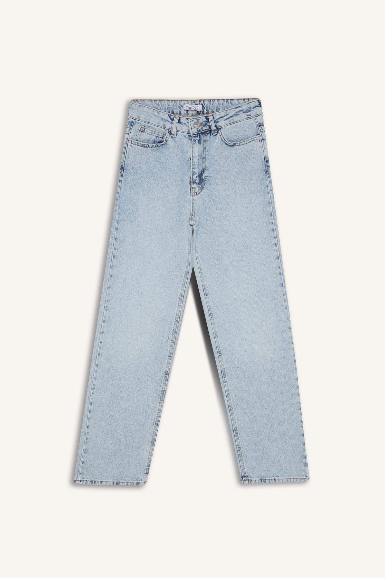 Comfort Straight Yüksek Bel Bilek Boy Jean Yıkamalı Pantolon