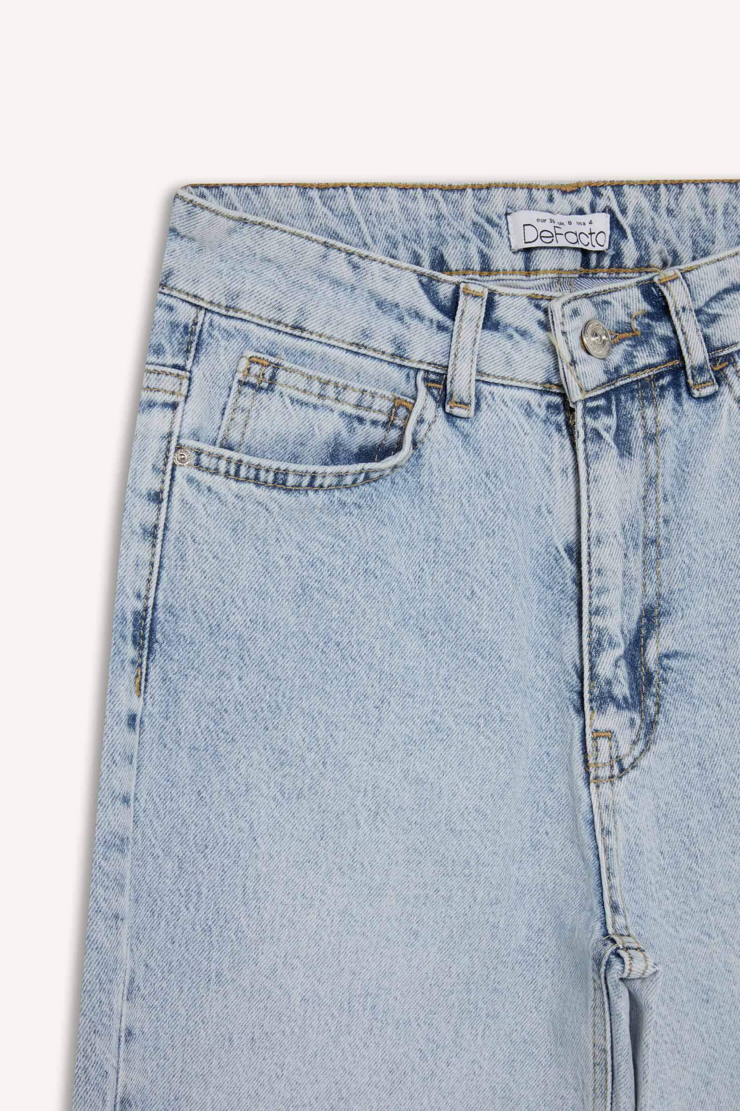 Comfort Straight Yüksek Bel Bilek Boy Jean Yıkamalı Pantolon