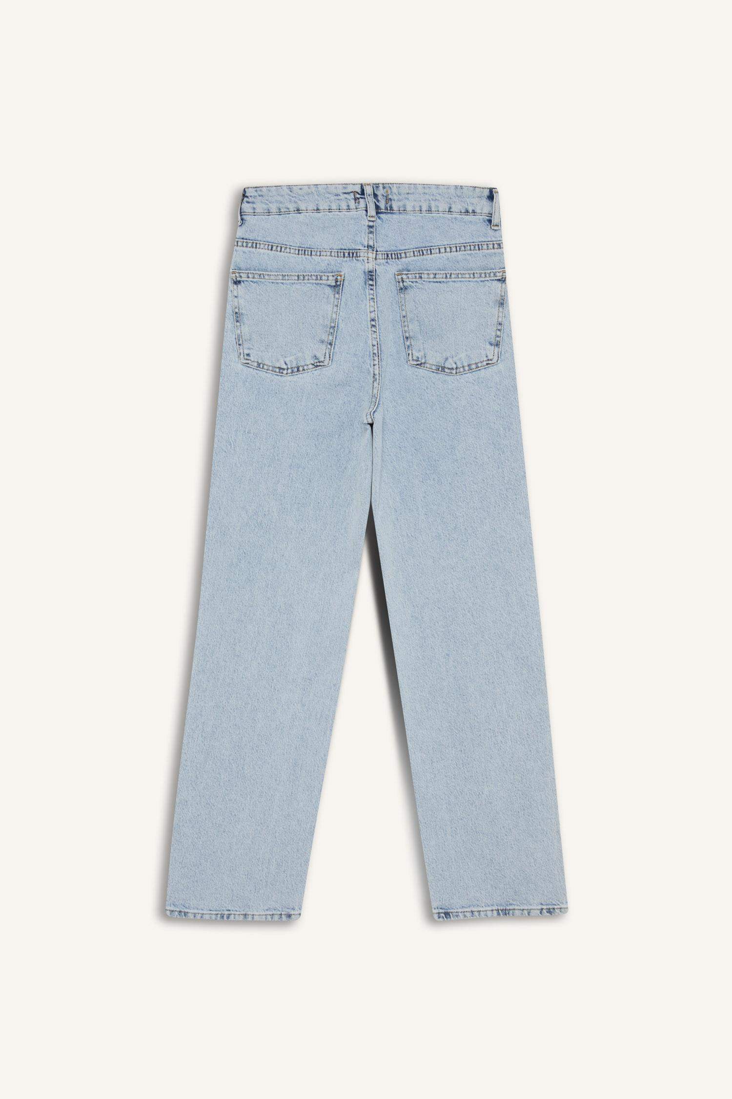 Comfort Straight Yüksek Bel Bilek Boy Jean Yıkamalı Pantolon