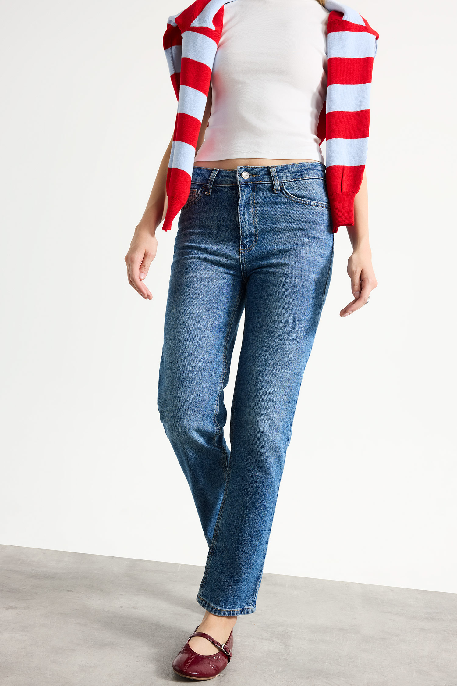 DeFacto Comfort Straight Bilek Boyu Jean Pantolon görsel 3