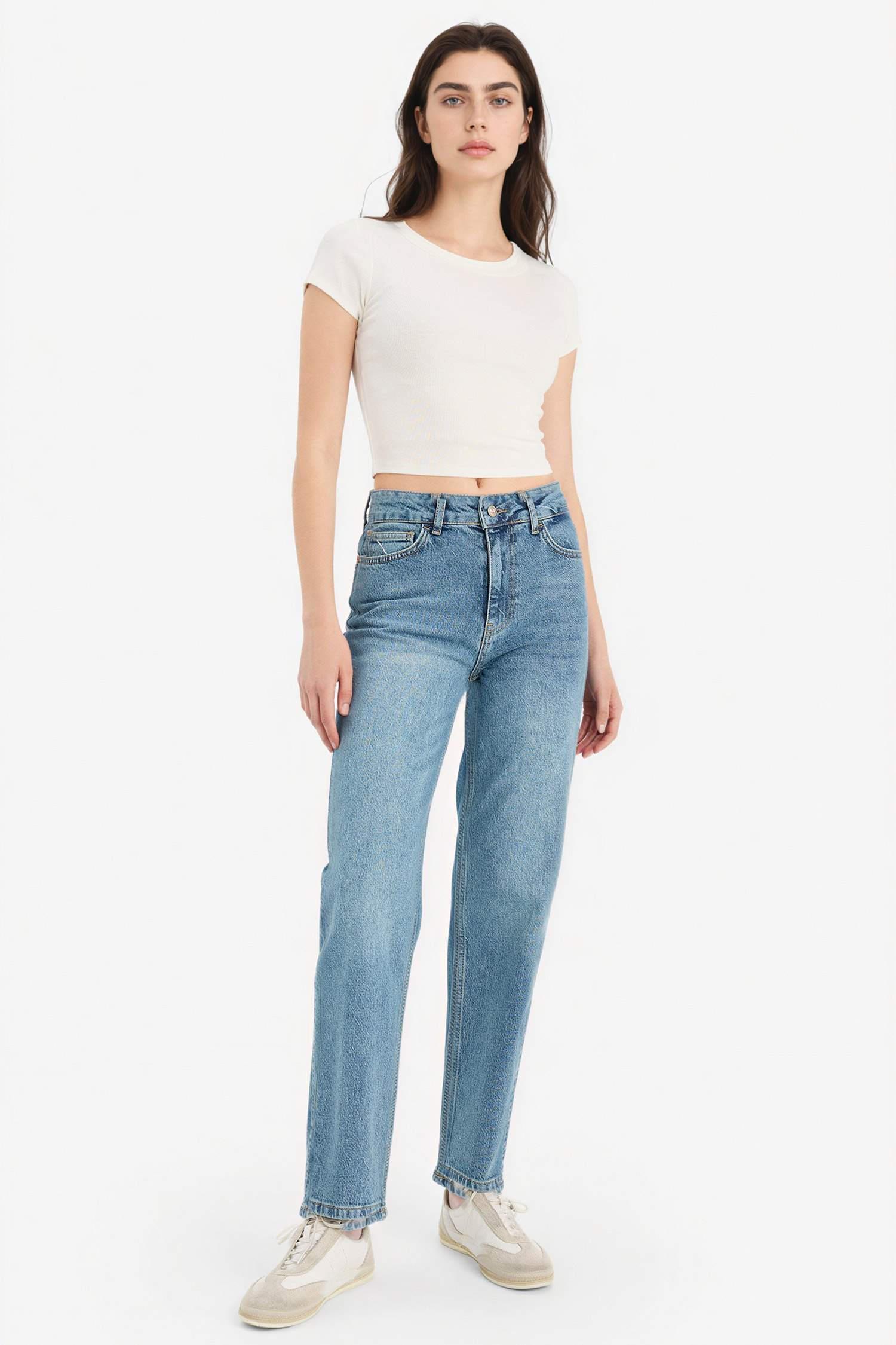 Comfort Straıght Yüksek Bel Bilek Boy Jean Yıkamalı Pantolon