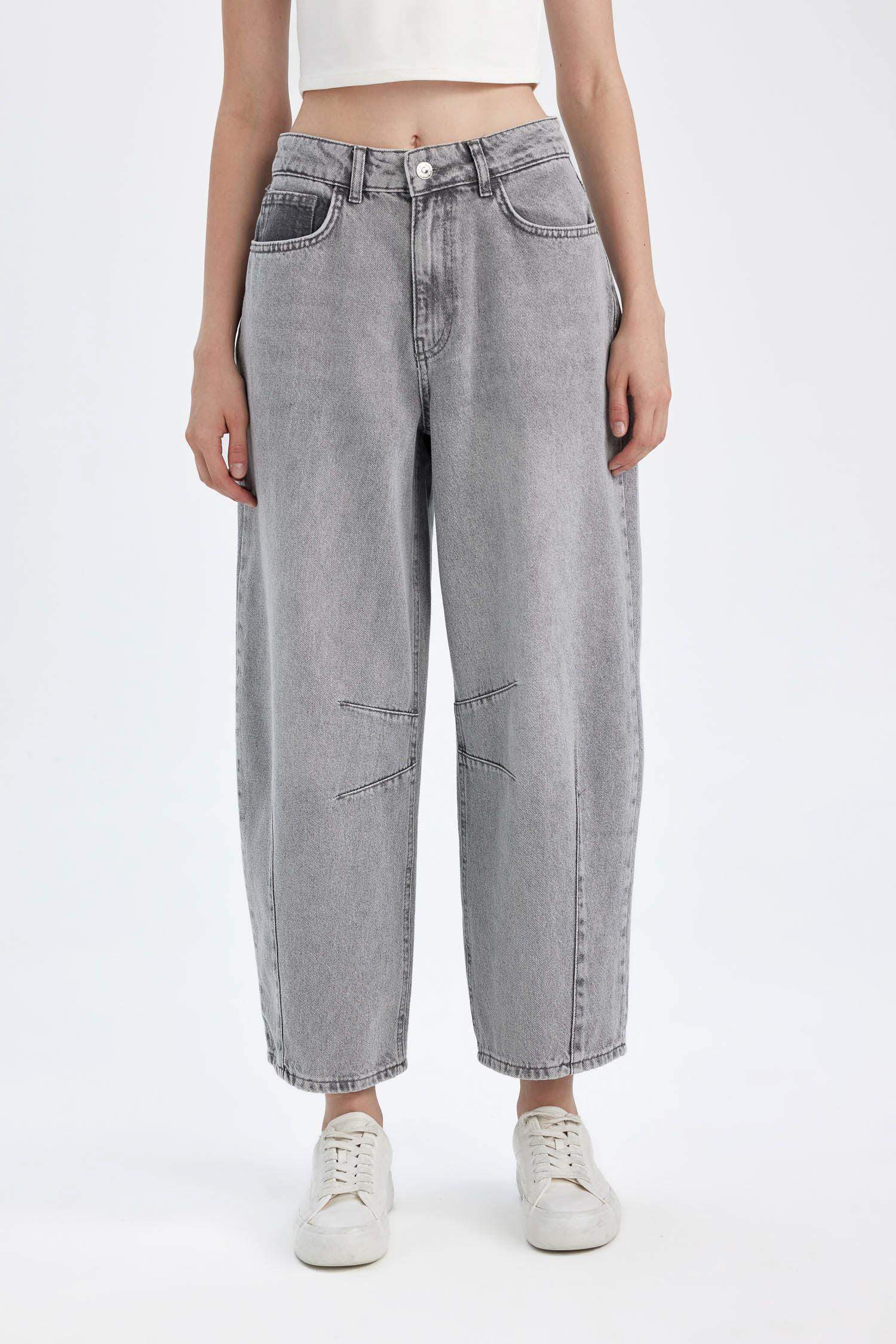 Yüksek Bel Uzun Jean Yıkamalı Pantolon