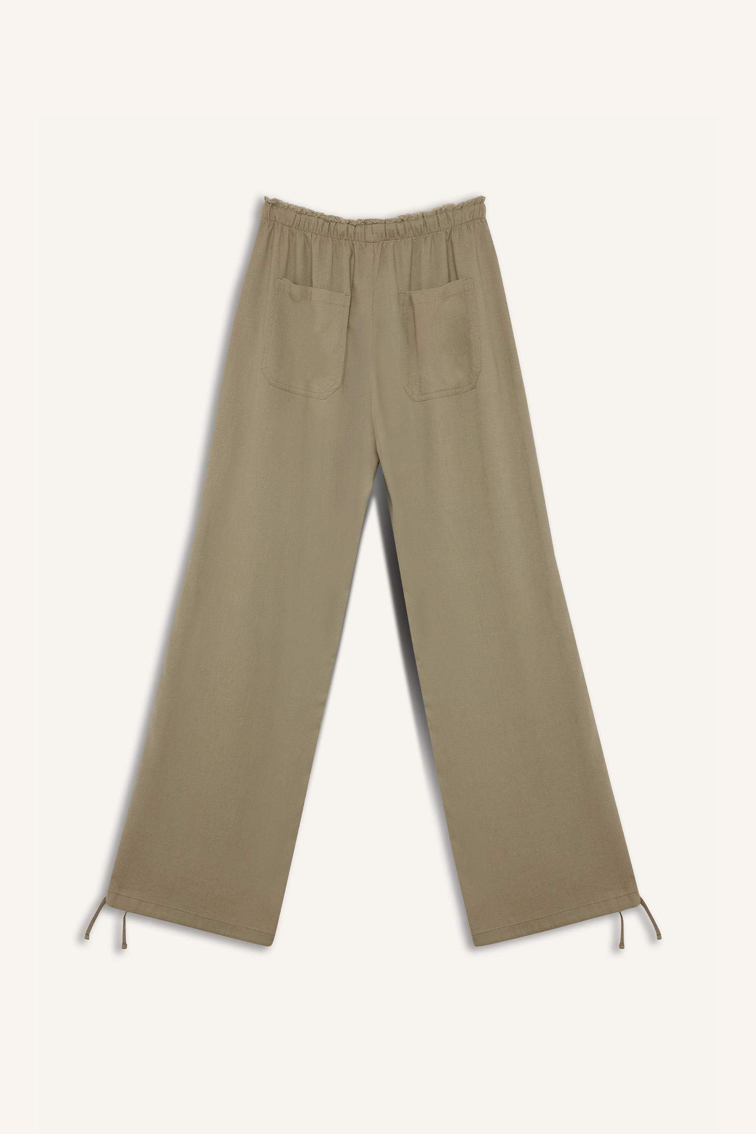 بنطرون برجل واسع وايد ليج من مزيج الكتان وخصر عادي