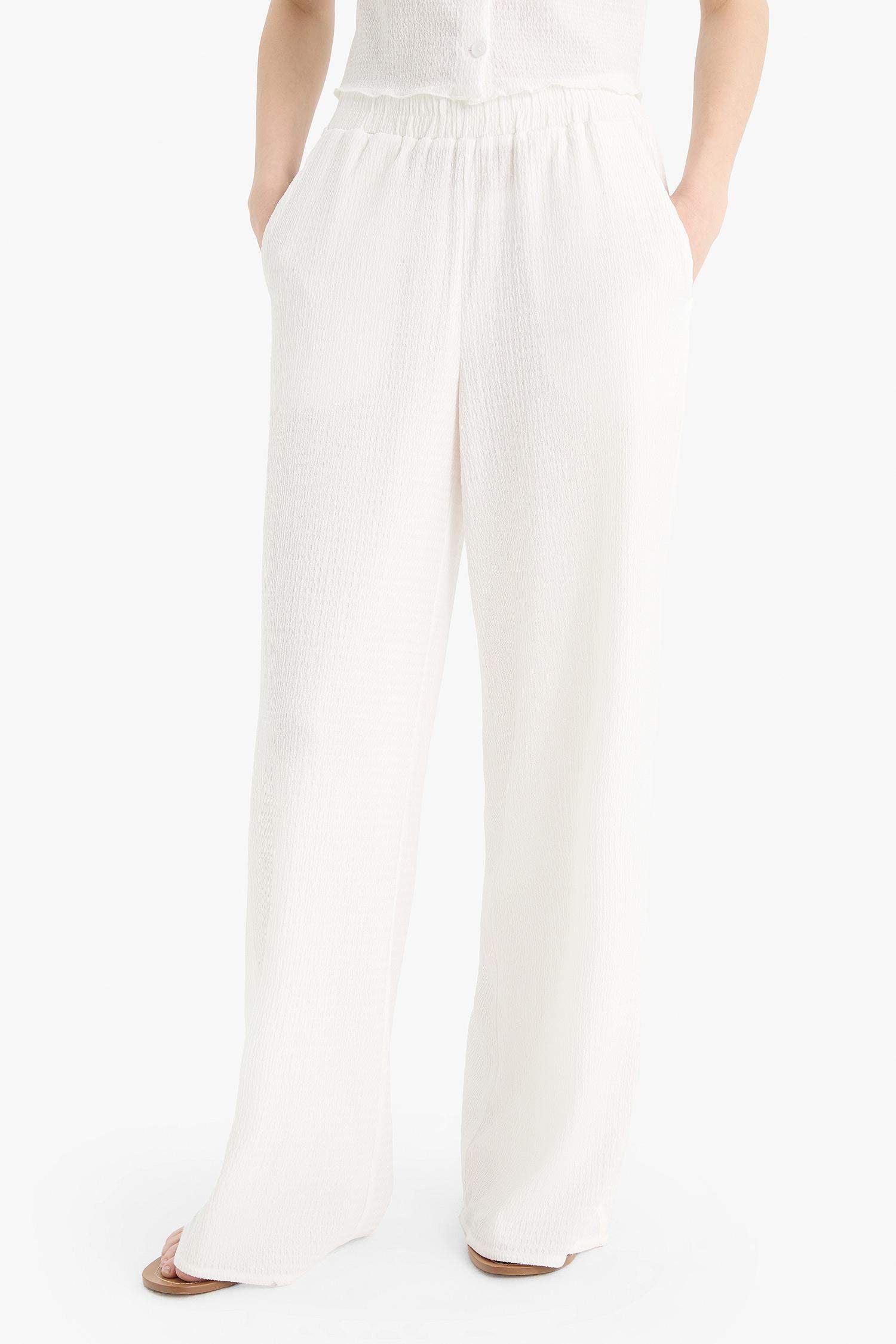 Coool Wide Leg Beli Lastikli Krep Pantolon