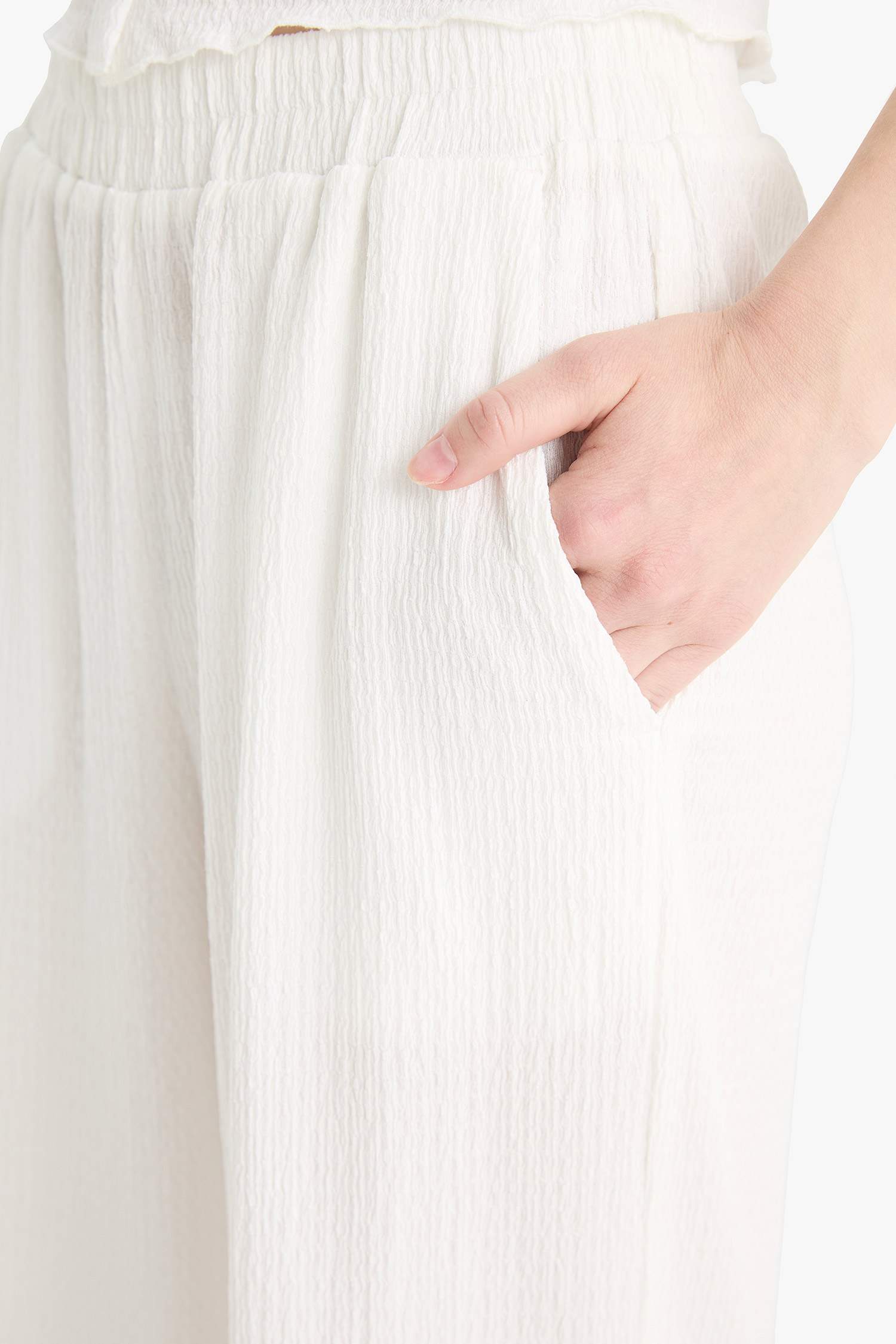 Coool Wide Leg Beli Lastikli Krep Pantolon