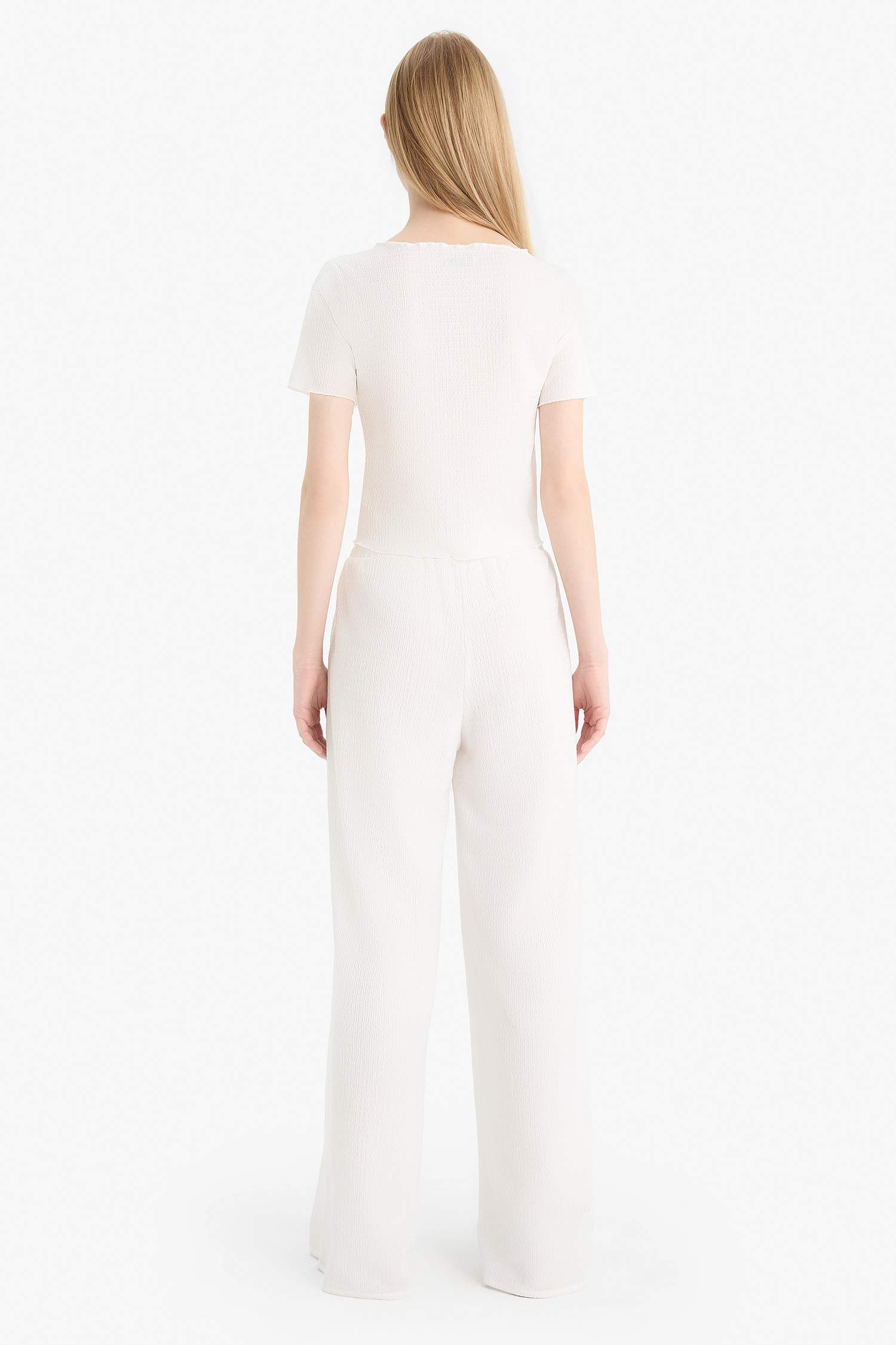 Coool Wide Leg Beli Lastikli Krep Pantolon