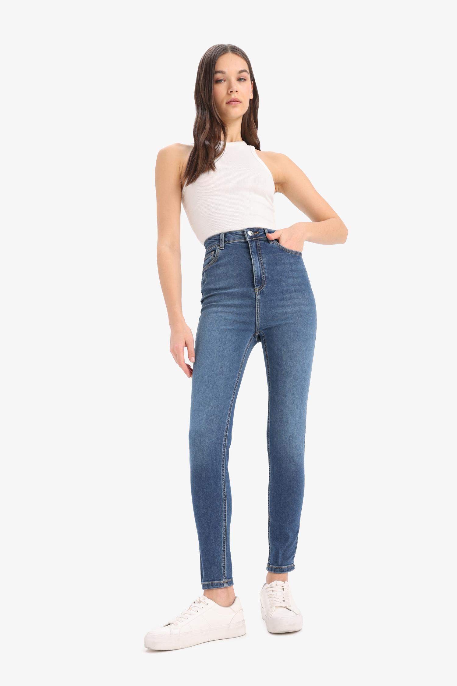Anna Skinny Fit Yüksek Bel Düz Paça Uzun Jean Taş Yıkama Pantolon