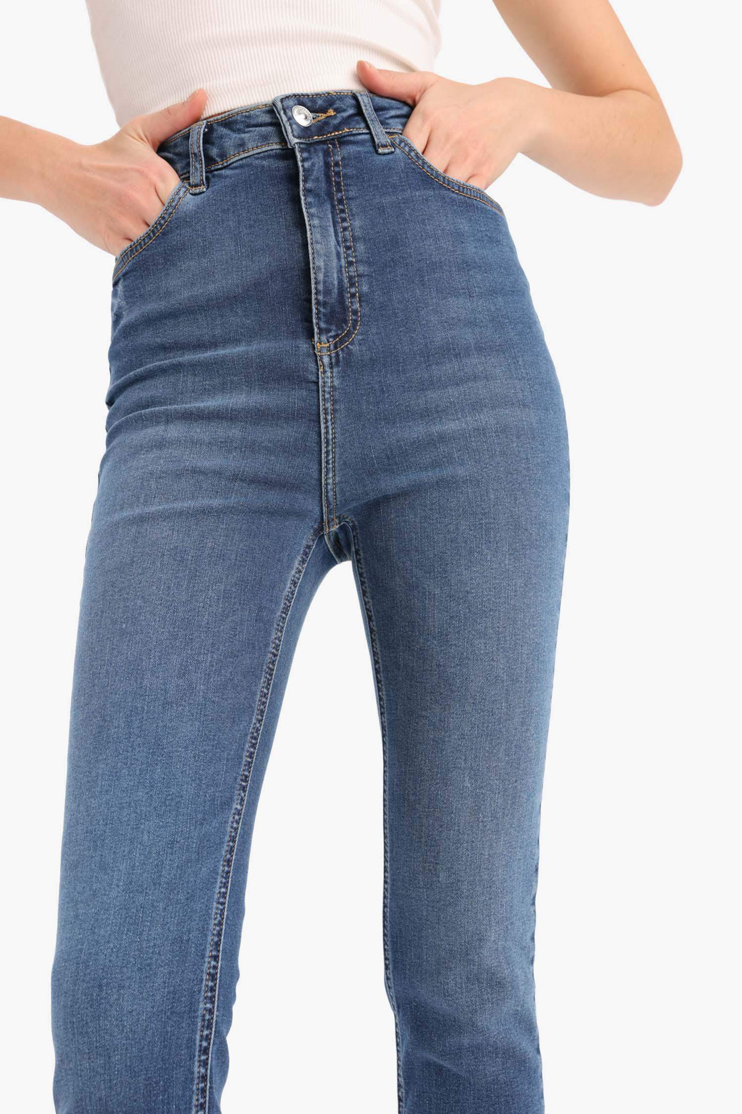 Anna Skinny Fit Yüksek Bel Düz Paça Uzun Jean Taş Yıkama Pantolon