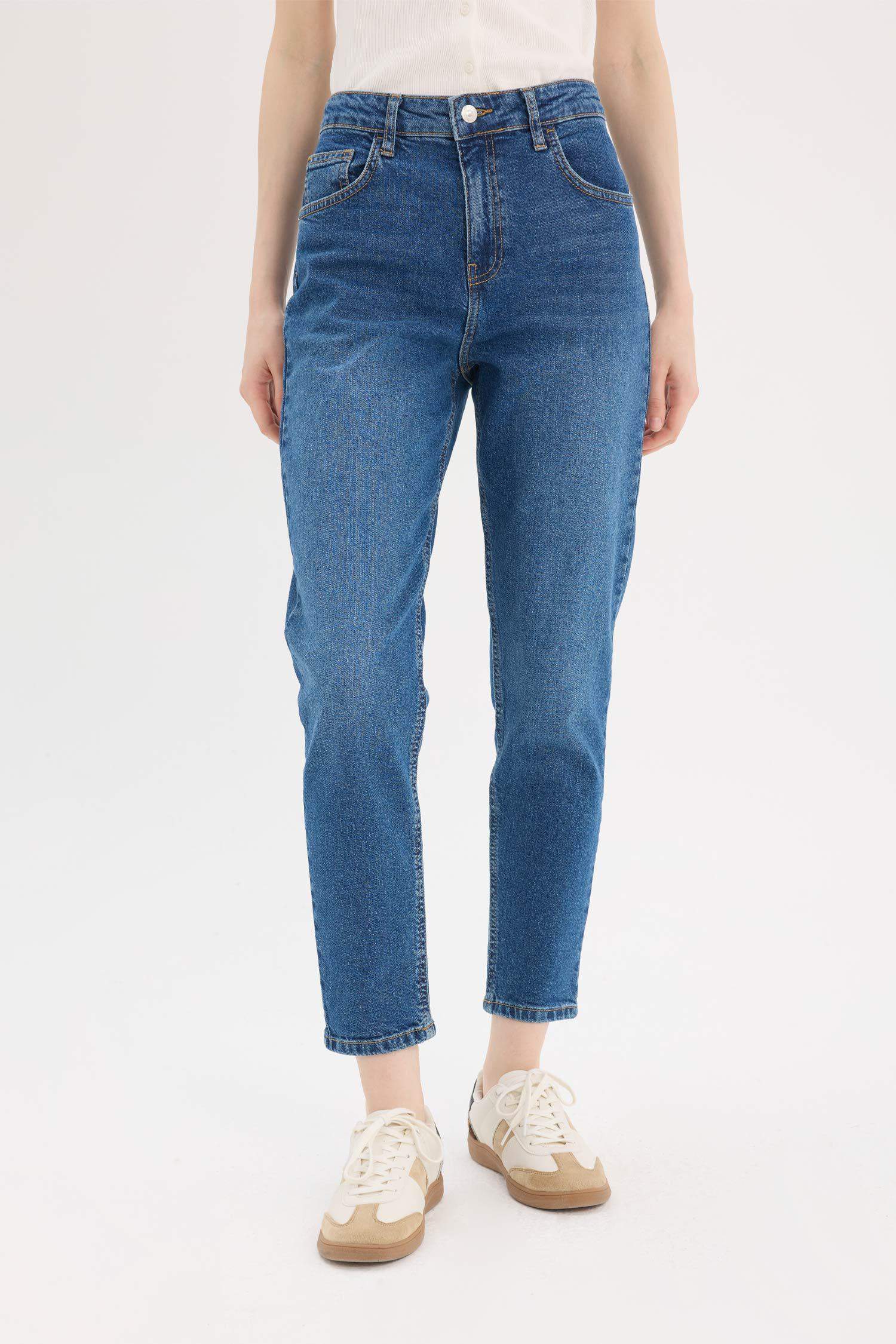 Lina Comfort Mom Normal Bel Düz Paça Jean Kar Yıkamalı Pantolon