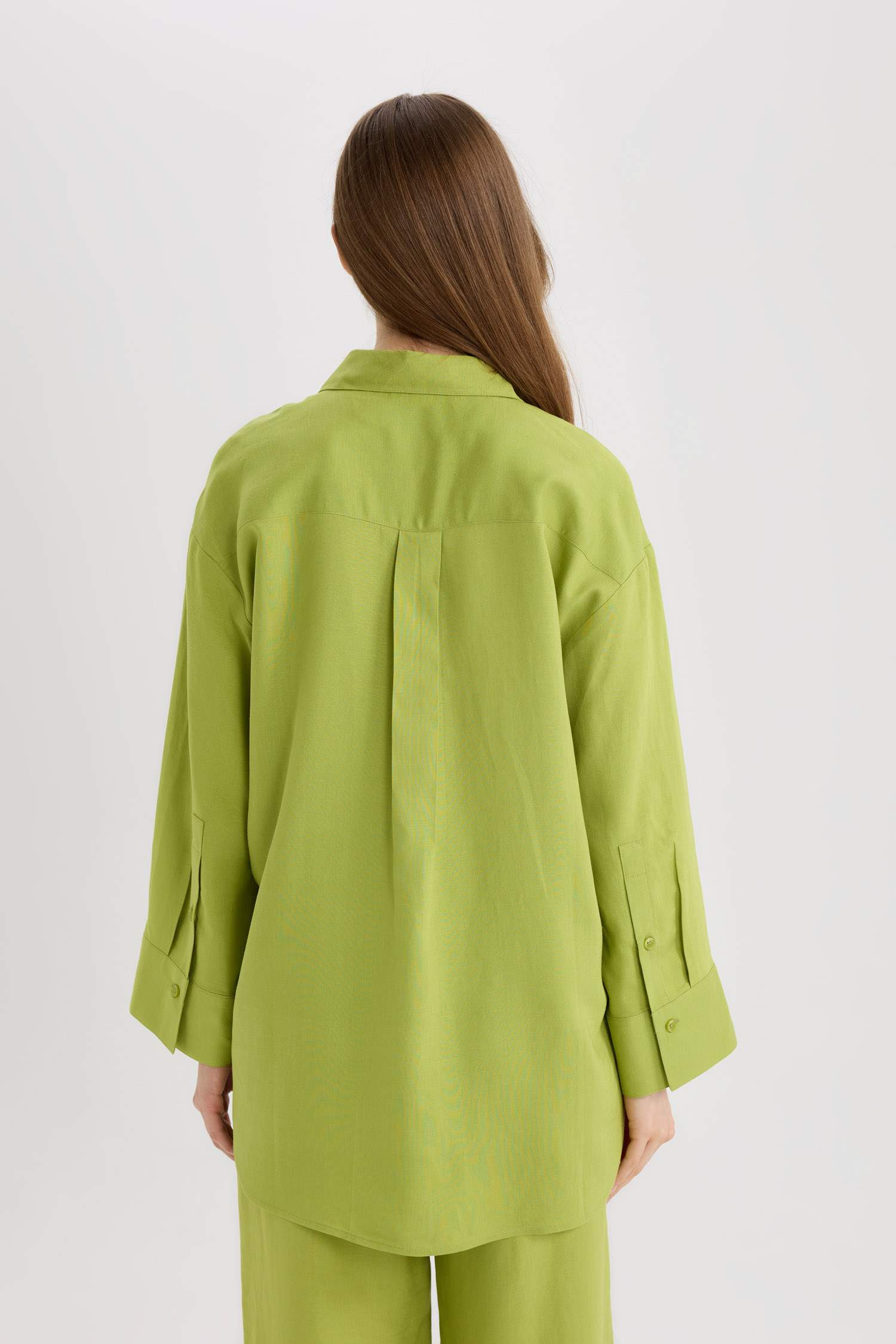 Relax Fit Keten Karışımlı Uzun Kollu Gömlek Tunik