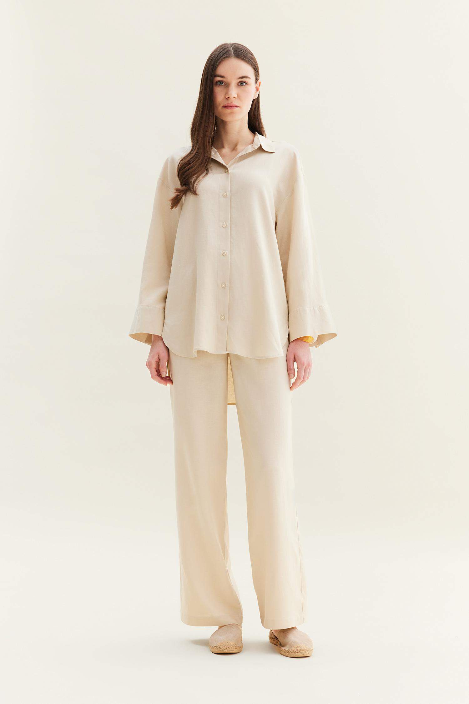 Wide Leg Linen Blend Trousers