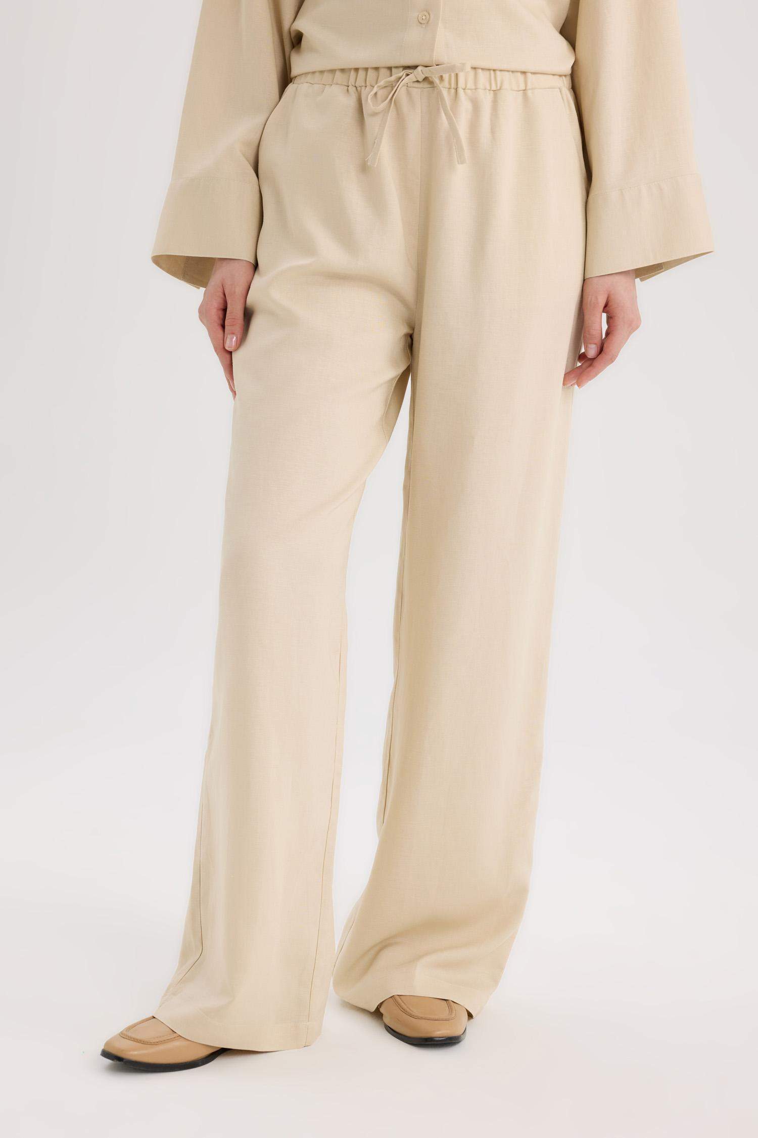 Wide Leg Linen Blend Trousers
