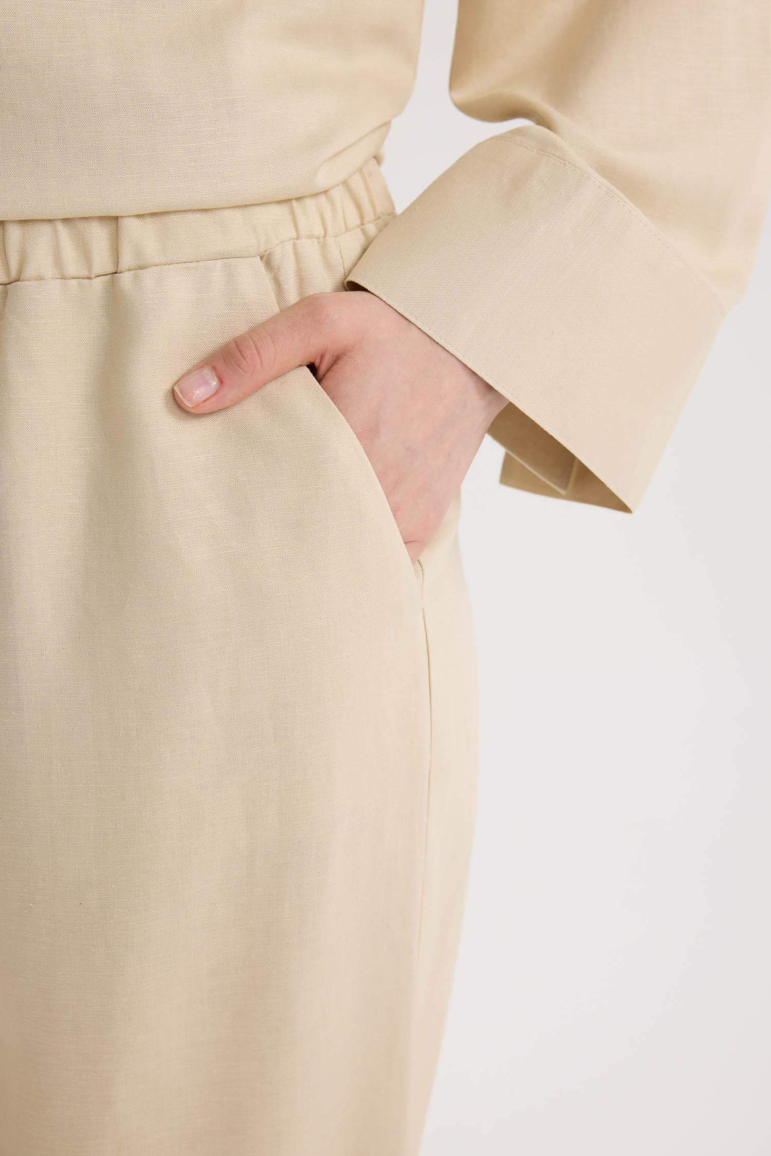Wide Leg Linen Blend Trousers