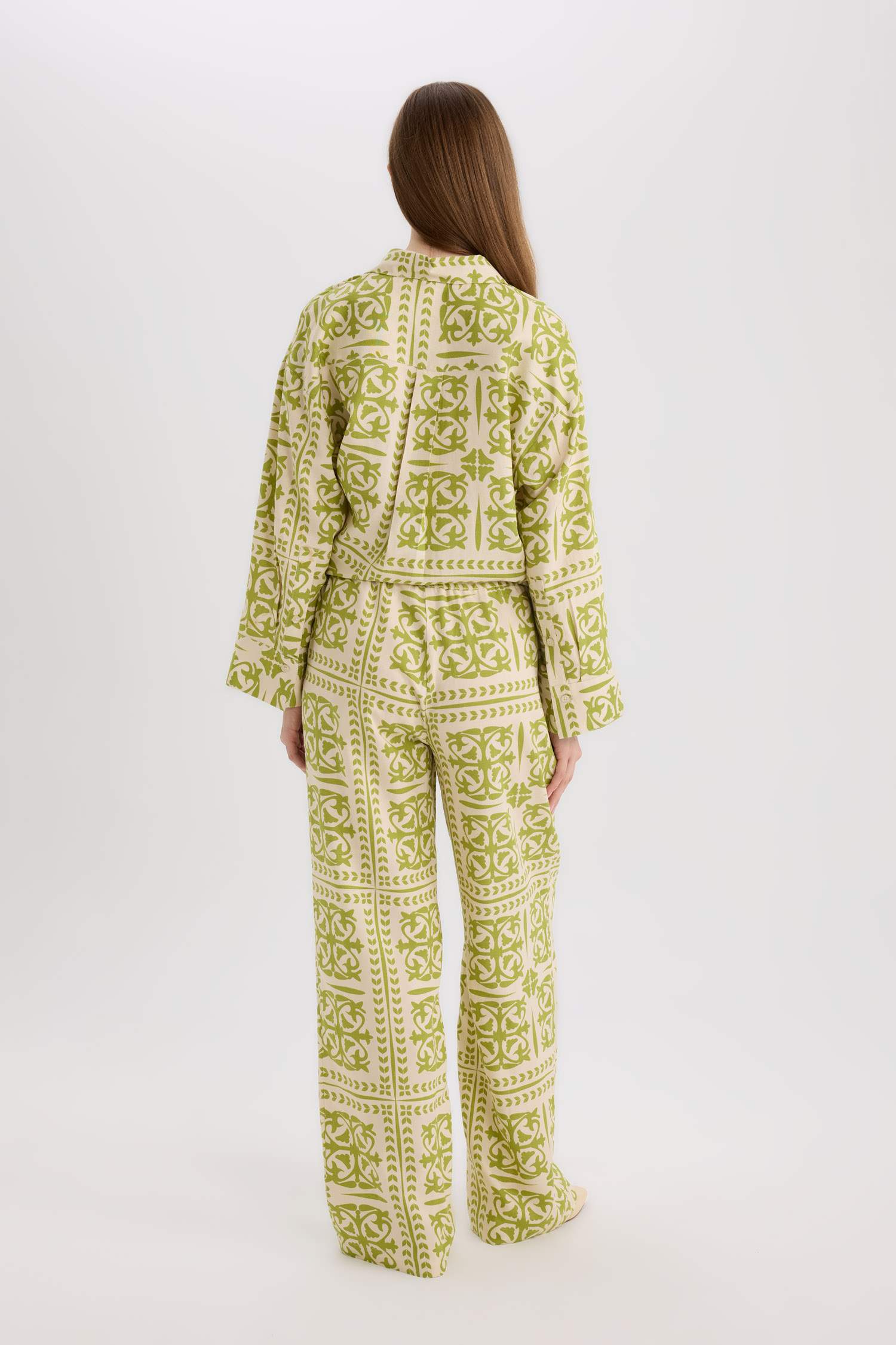  بنطرون برجل واسع وايد ليج مطبوع من مزيج الكتان 