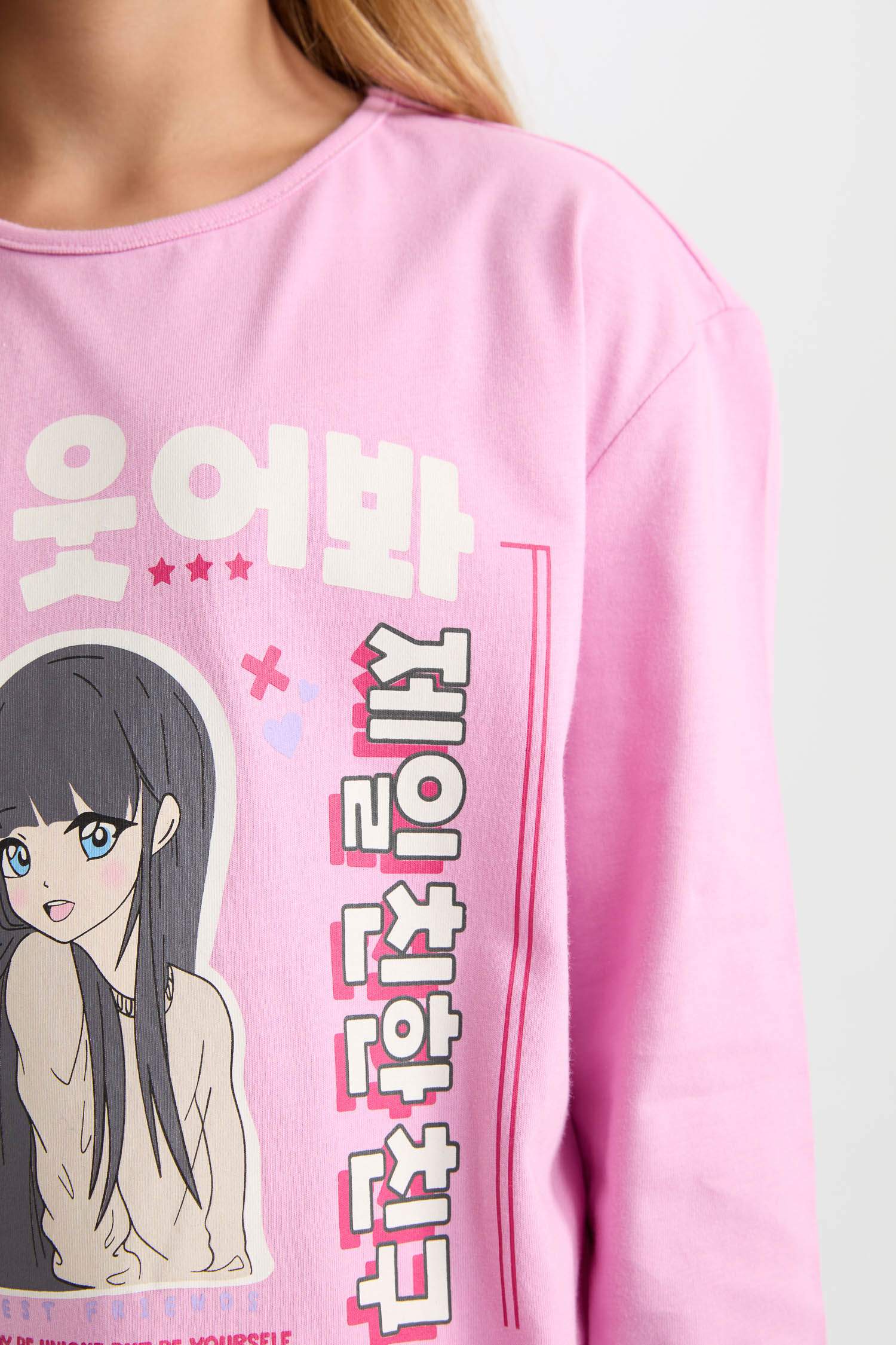 Kız Çocuk Pijama Takımı Baskılı Uzun Kollu Üst Uzun Alt