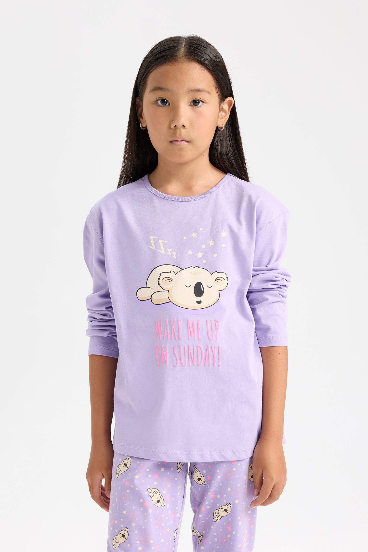 Kız Çocuk Pijama Takımı Baskılı Uzun Kollu Üst Uzun Alt