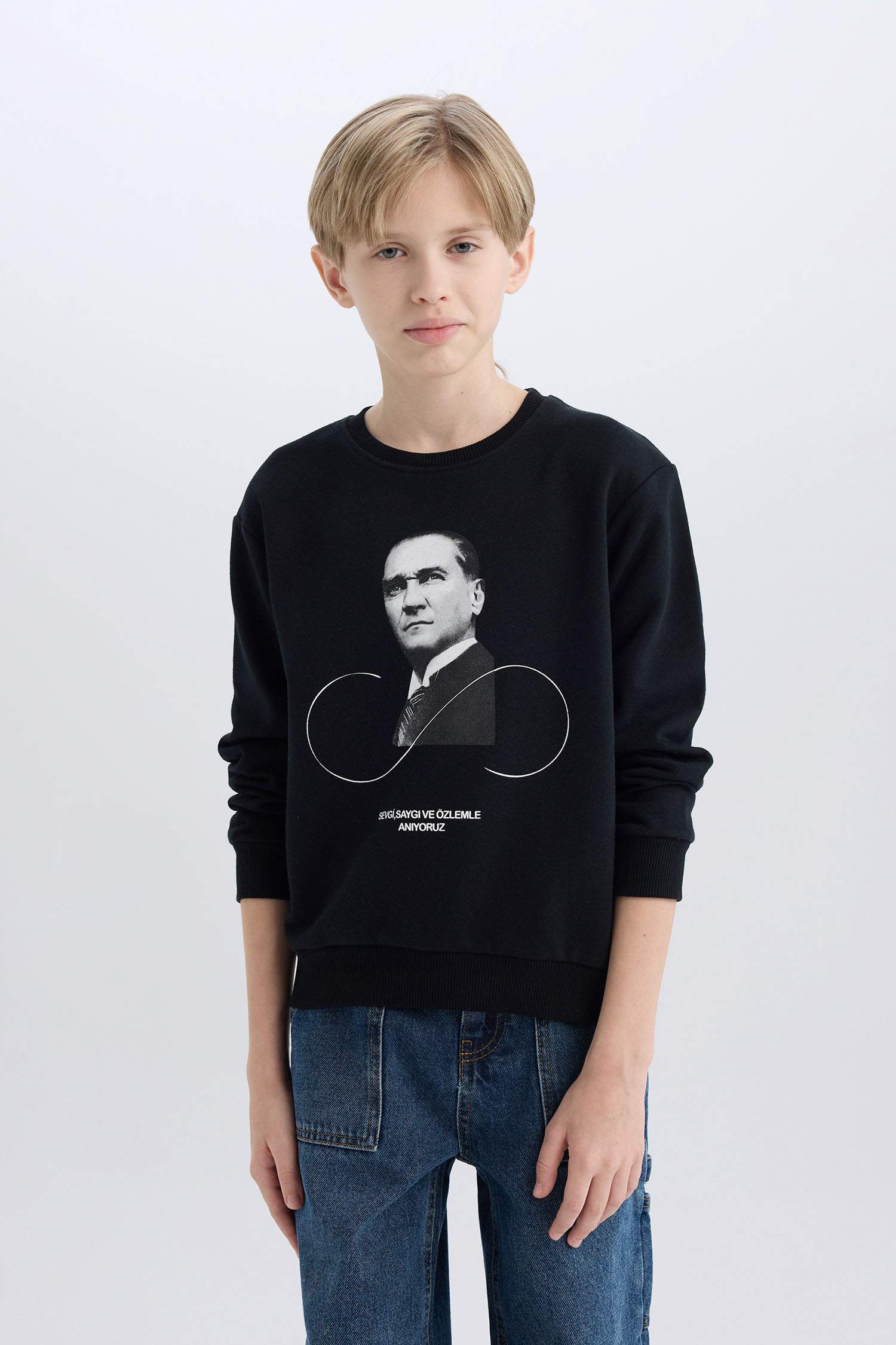 Erkek Çocuk Bisiklet Yaka Atatürk Baskılı Sweatshirt