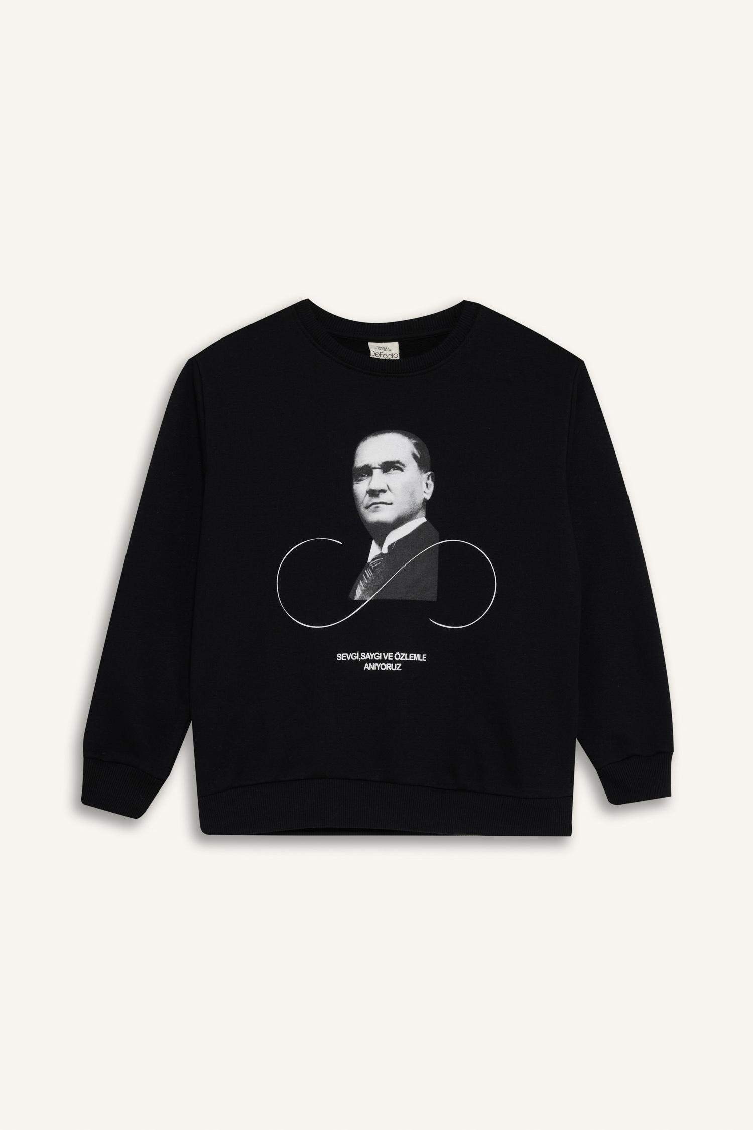 Erkek Çocuk Bisiklet Yaka Atatürk Baskılı Sweatshirt