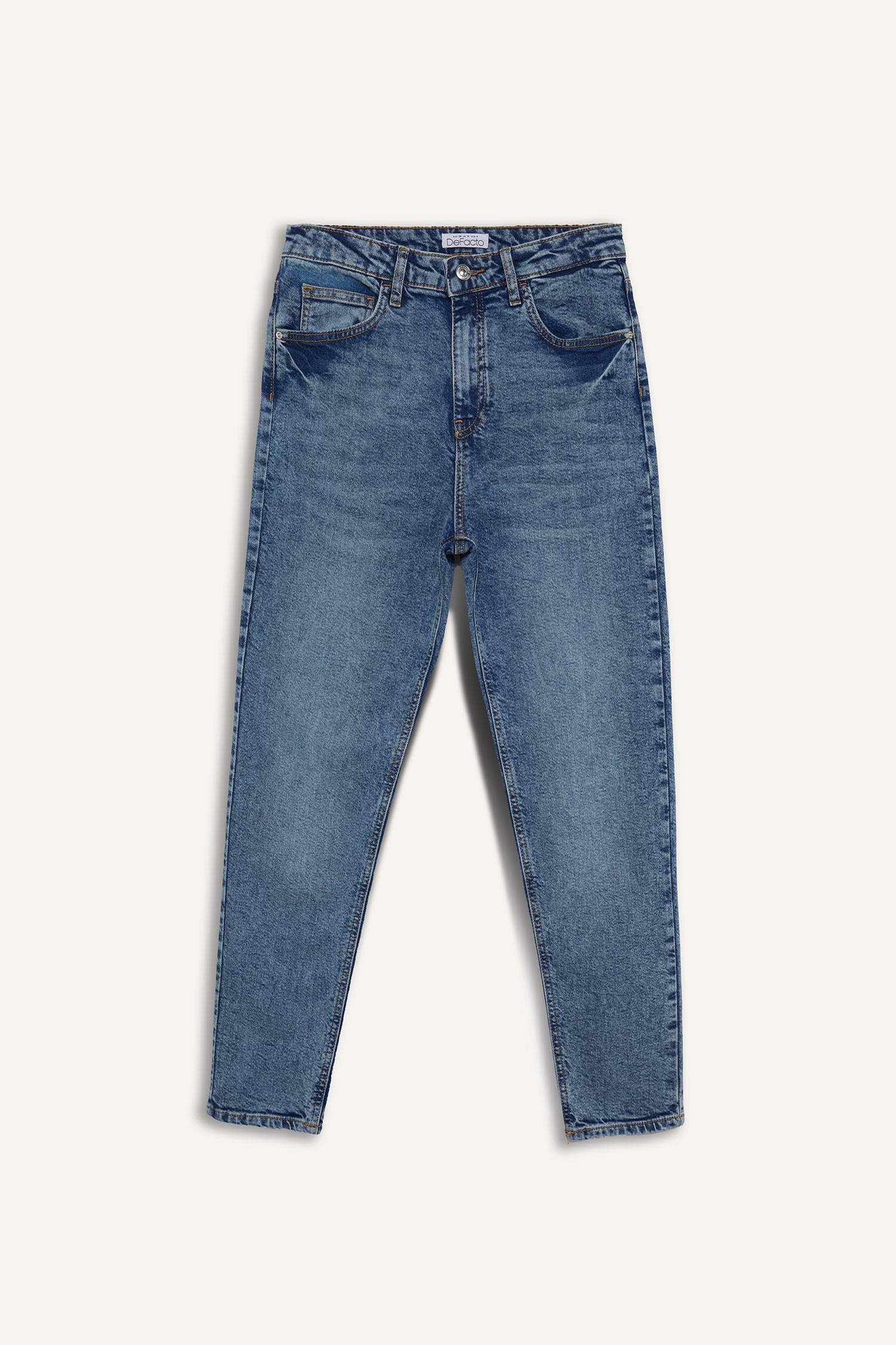 Lina Comfort Mom Normal Bel Düz Paça Jean Kar Yıkamalı Pantolon