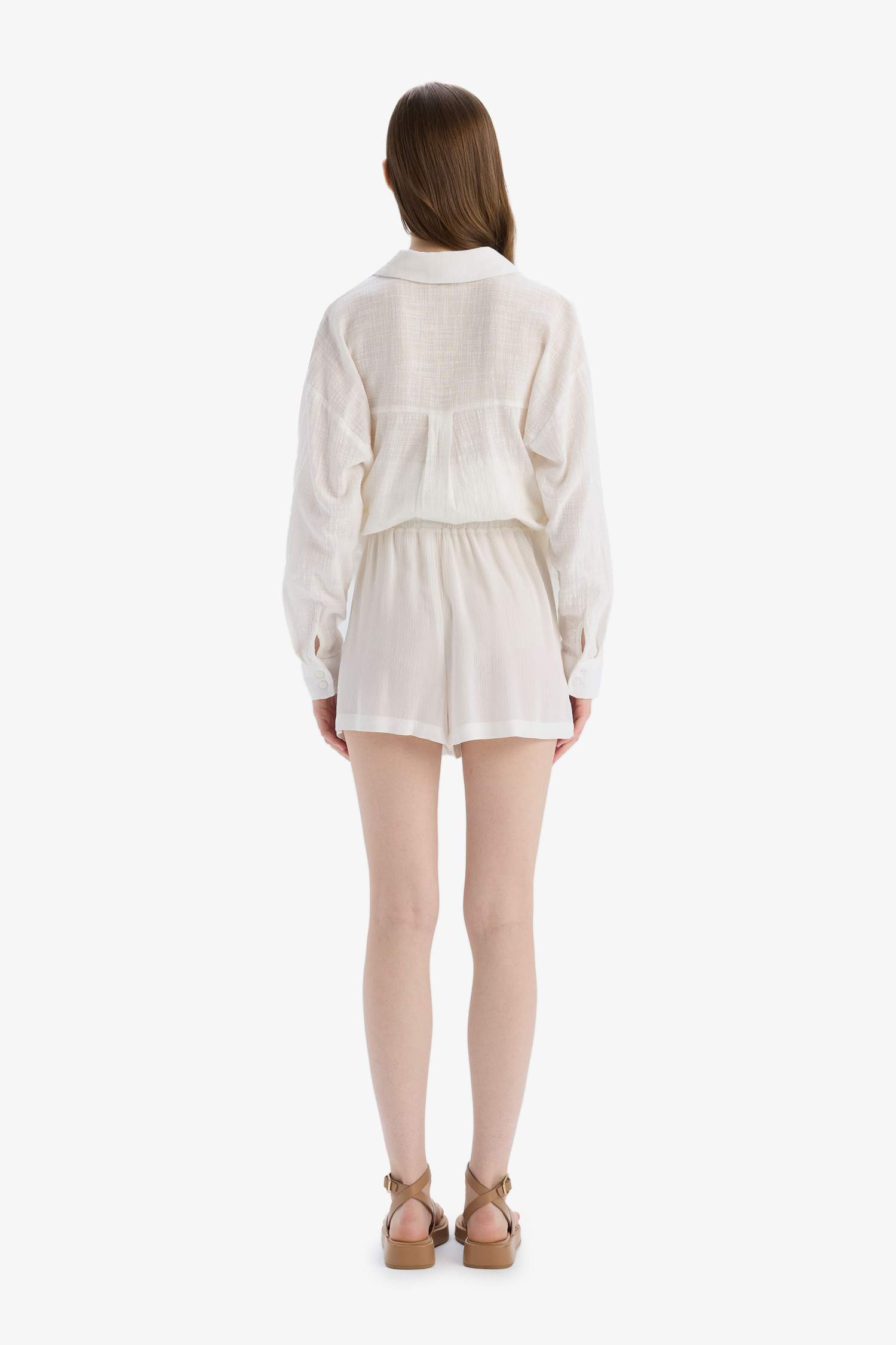 Beli Lastikli Kısa Paça Krinkıl Viskon Şort