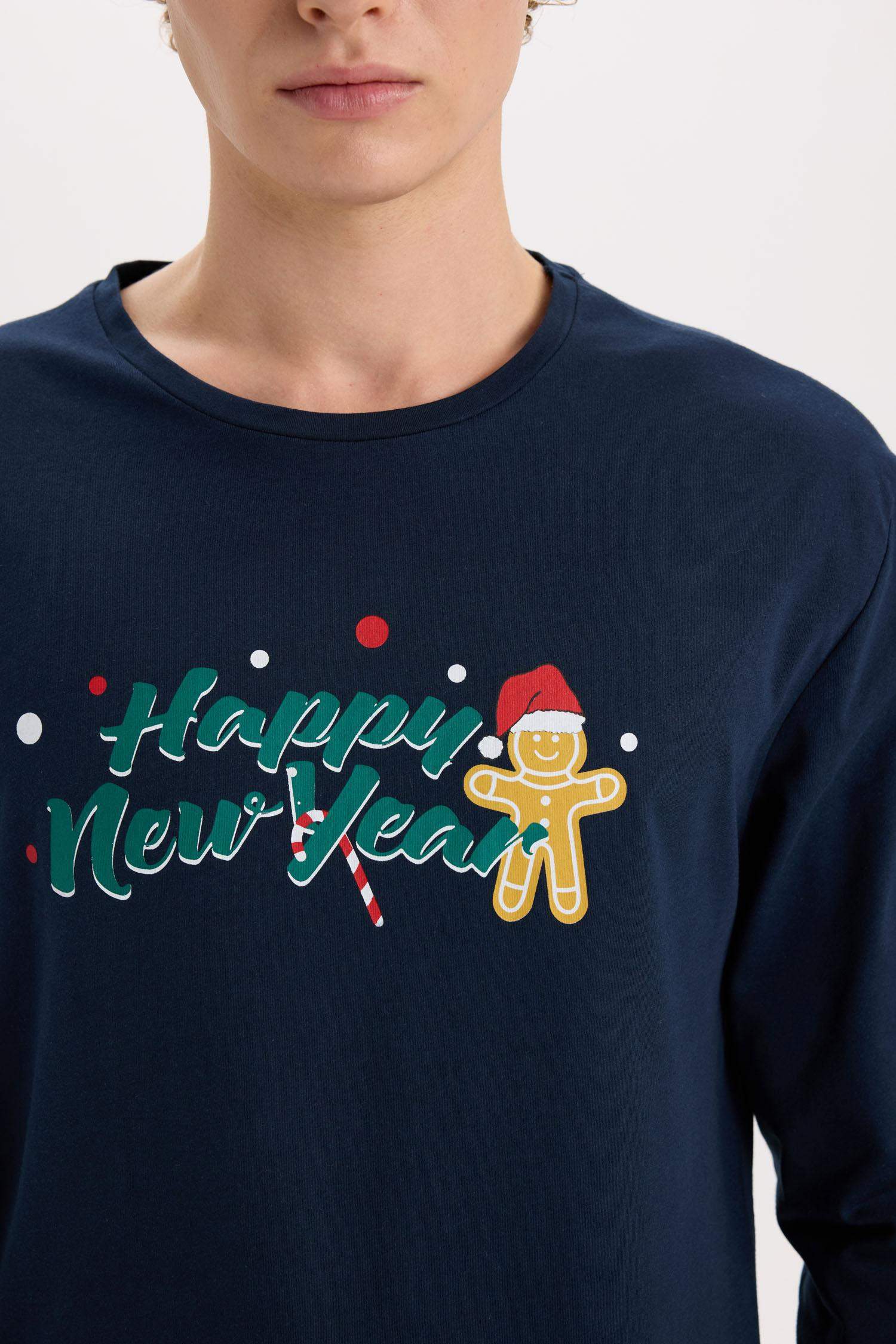 New Year Themed Top Long Bottom 2 Piece Pajama Set