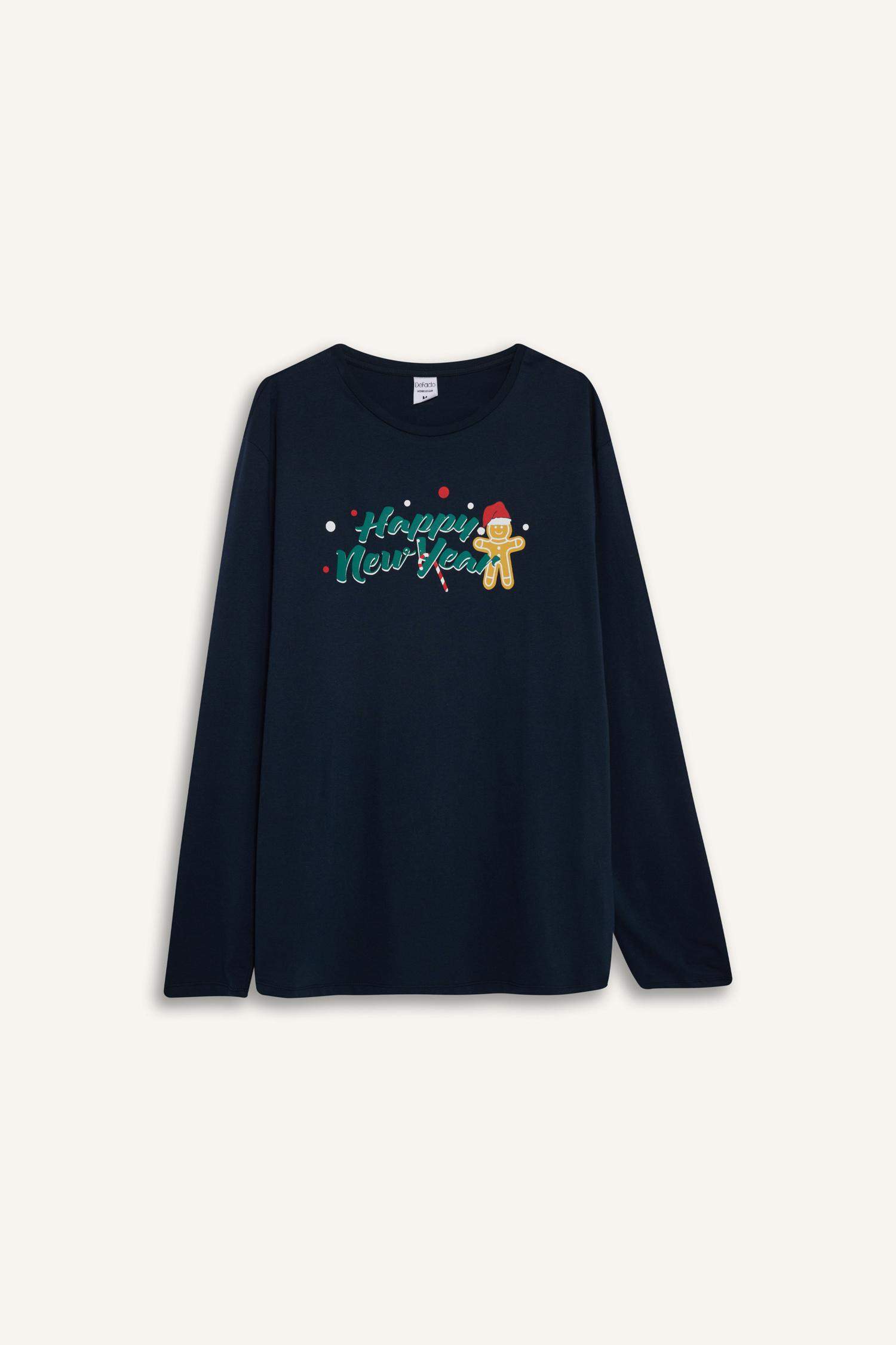 New Year Themed Top Long Bottom 2 Piece Pajama Set