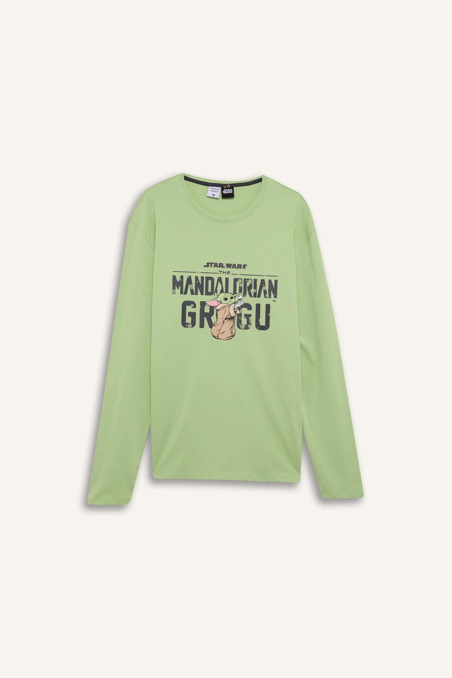 Star Wars-Mandalorian Pijama Takımı Regular Fit Uzun Kollu Üst Beli Lastikli Uzun Alt