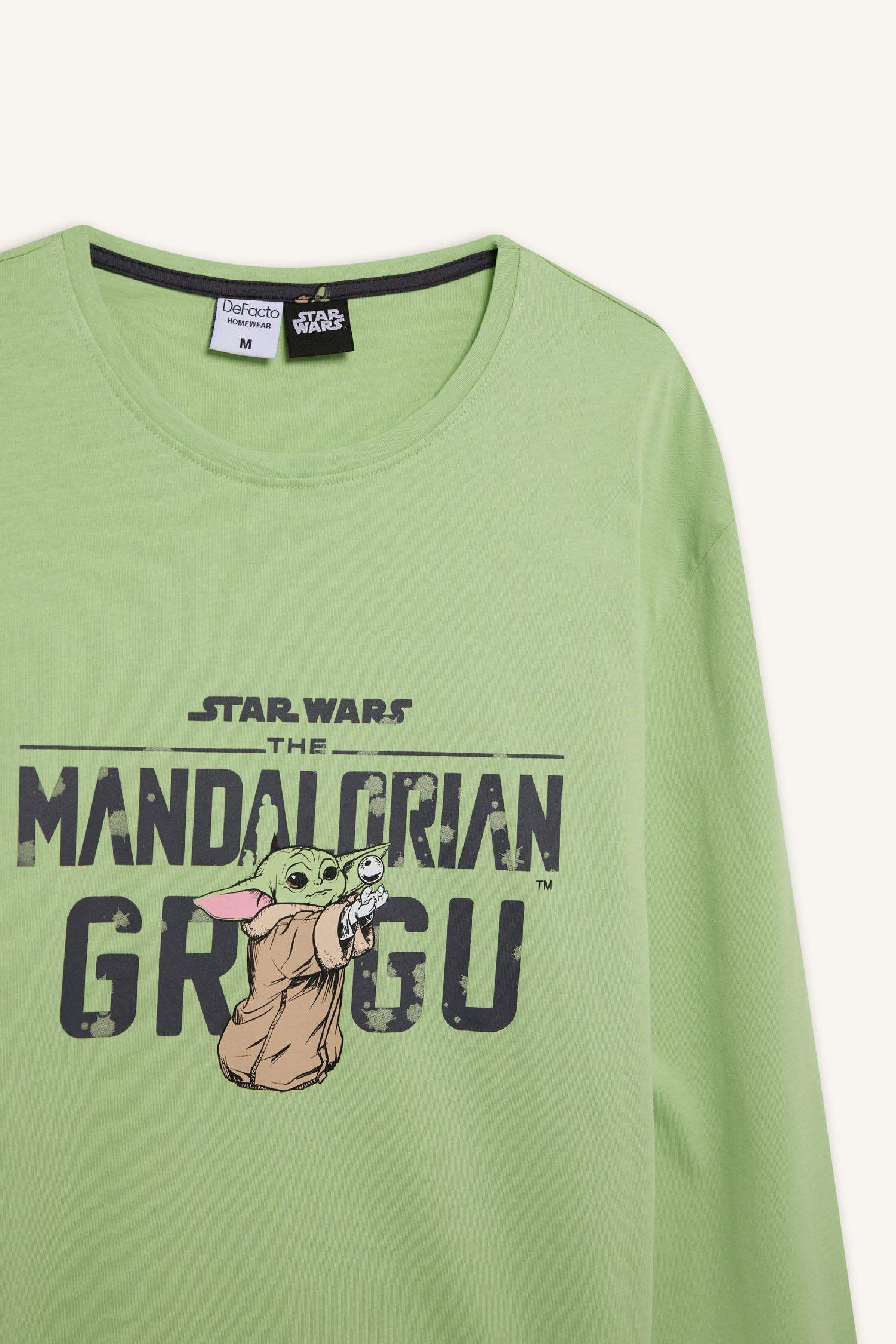 Star Wars-Mandalorian Pijama Takımı Regular Fit Uzun Kollu Üst Beli Lastikli Uzun Alt