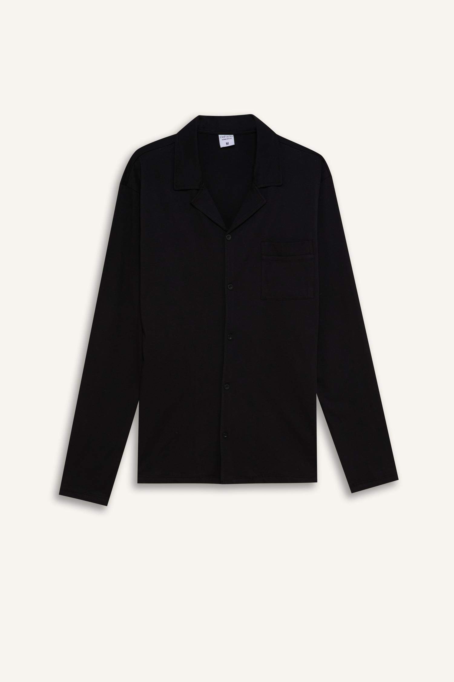 Regular Fit Pijama Takımı Uzun Kollu Basic Düz Üst Uzun Alt