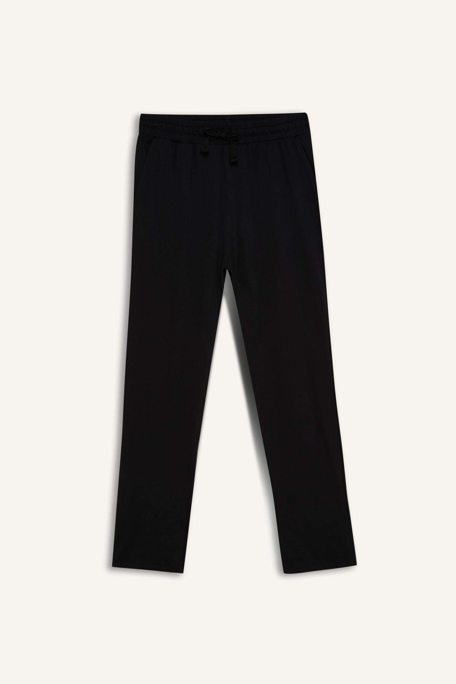 Regular Fit Pijama Takımı Uzun Kollu Basic Düz Üst Uzun Alt