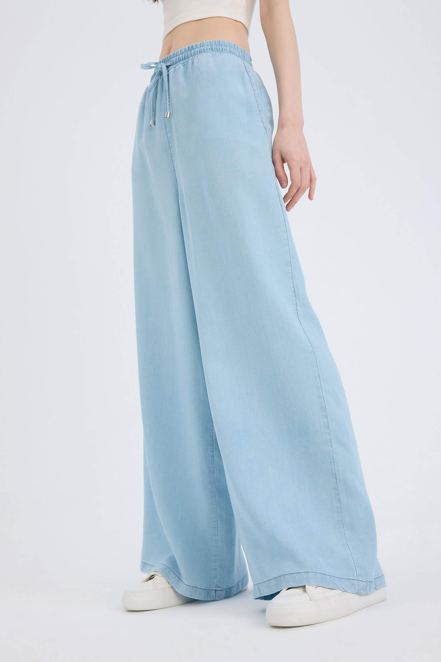 Yüksek Bel Düz Paça Tensel Yıkamalı Pantolon