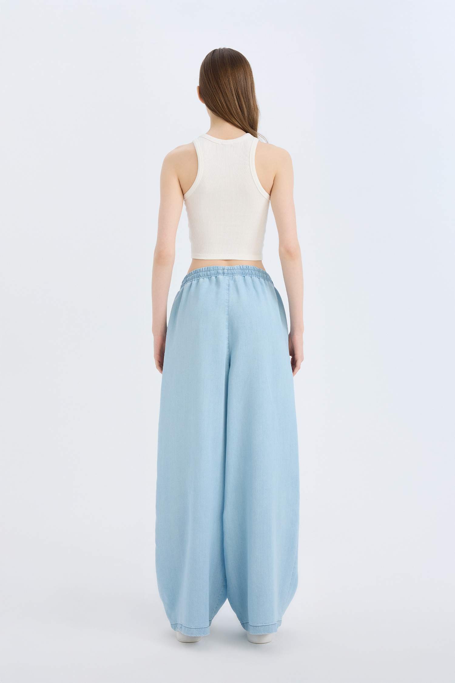 Yüksek Bel Düz Paça Tensel Yıkamalı Pantolon