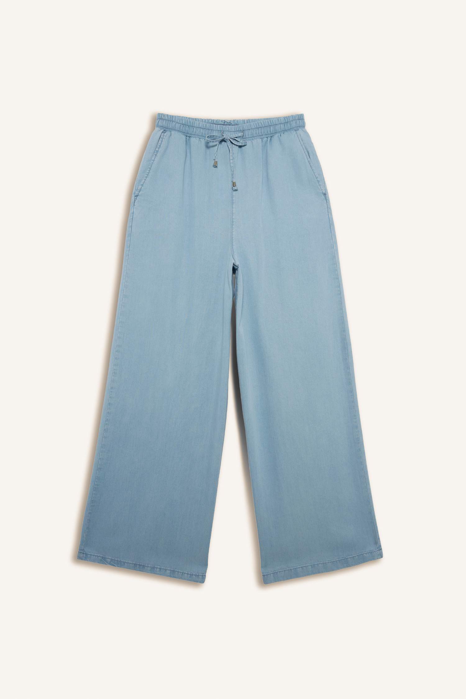 Yüksek Bel Düz Paça Tensel Yıkamalı Pantolon