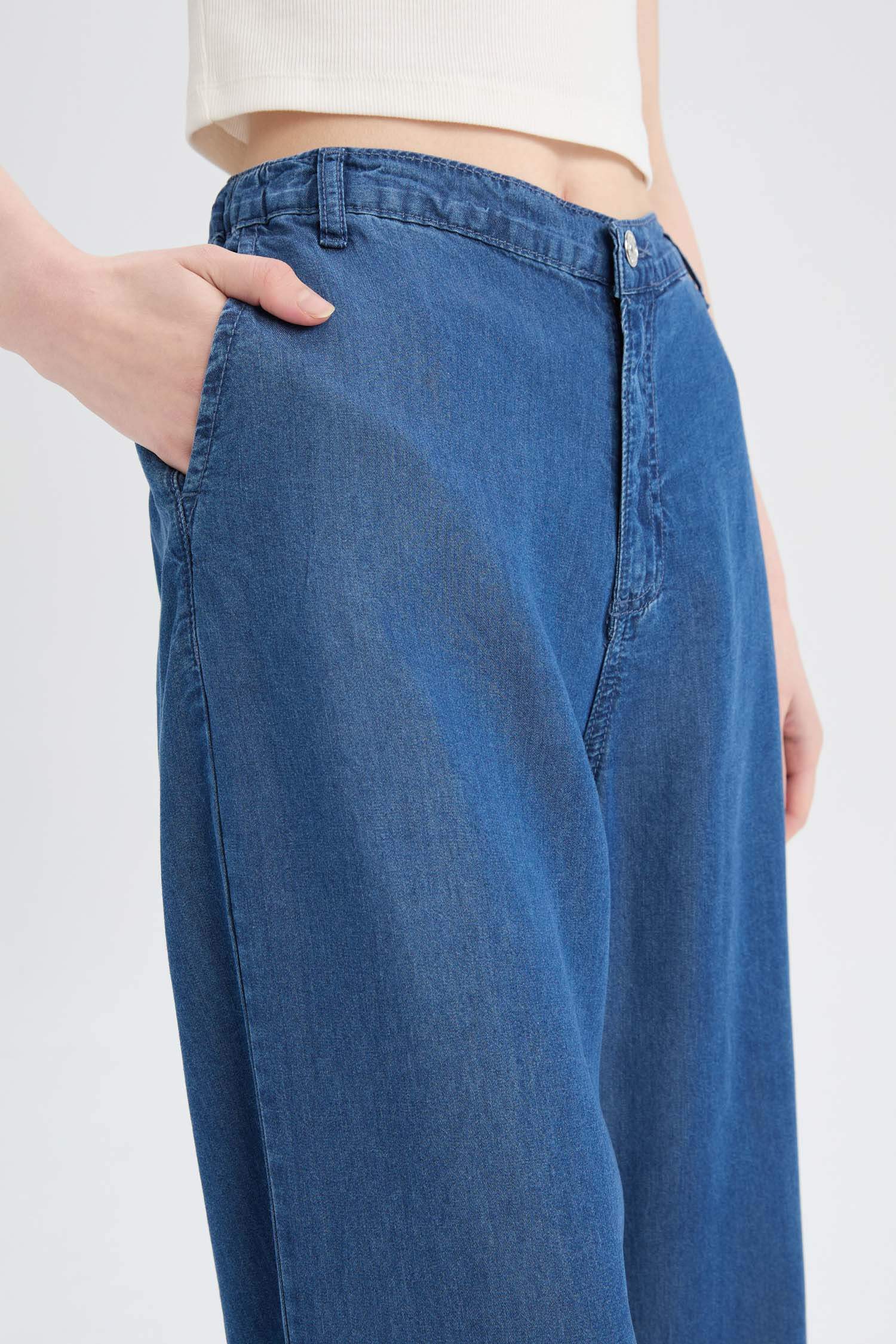 Широкие мягкие джинсы pull-on с высокой посадкой и эффектом стирки