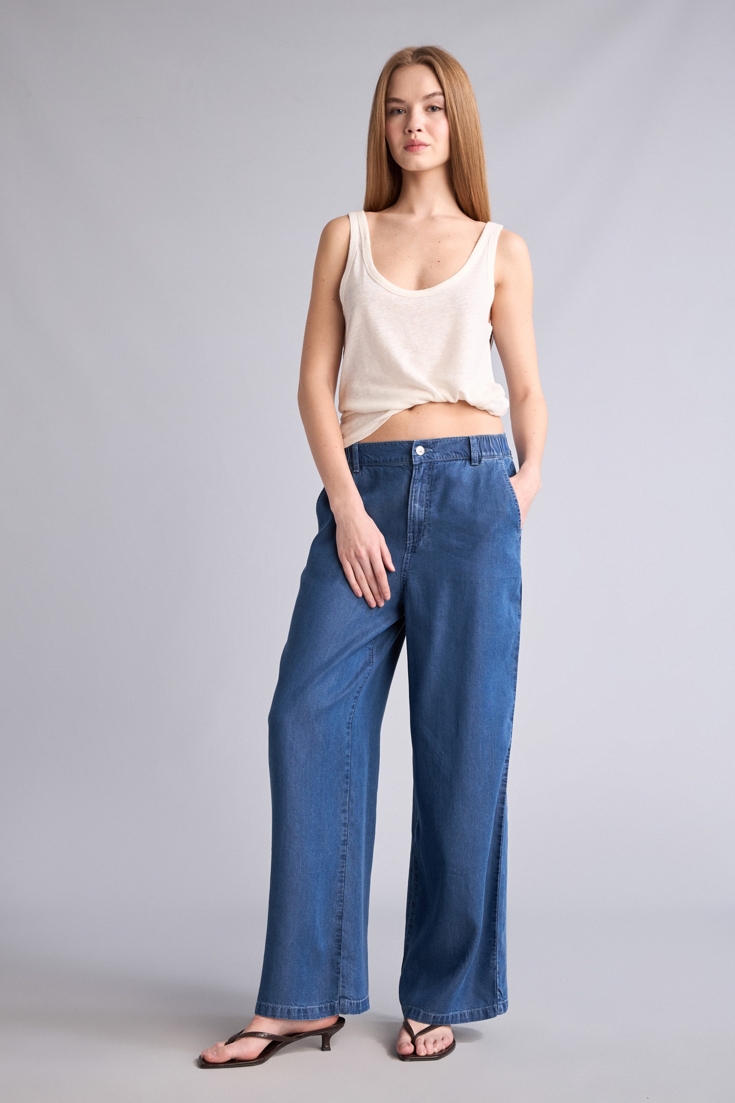 DeFacto Wide Leg Akışkan Kumaş Yüksek Bel Jean Pantolon görsel 2