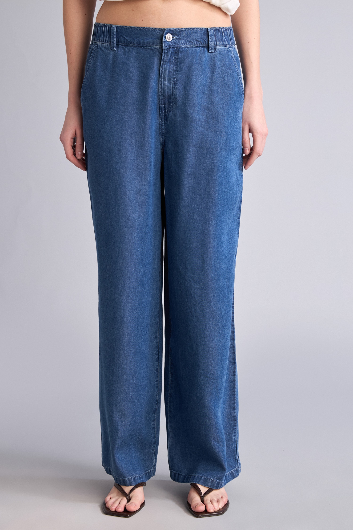 DeFacto Wide Leg Akışkan Kumaş Yüksek Bel Jean Pantolon görsel 3